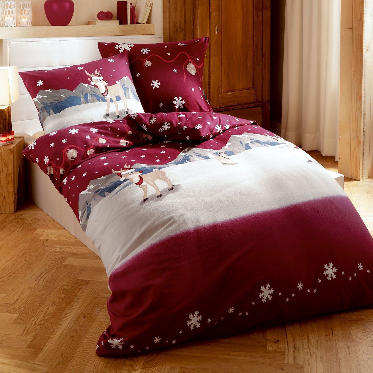 TRAUMSCHLAF Bettwäsche Winterwonderland, Biber, 2 teilig, Rentiere in Winte günstig online kaufen