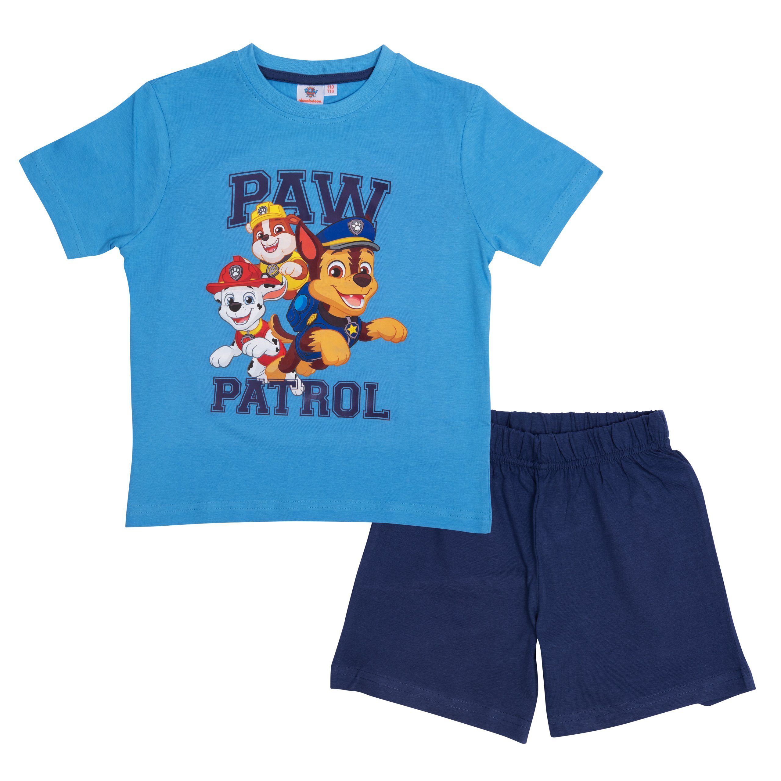 United Labels® Schlafanzug Paw Patrol Schlafanzug für Jungen - Kinder Pyjama Set Kurzarm Blau