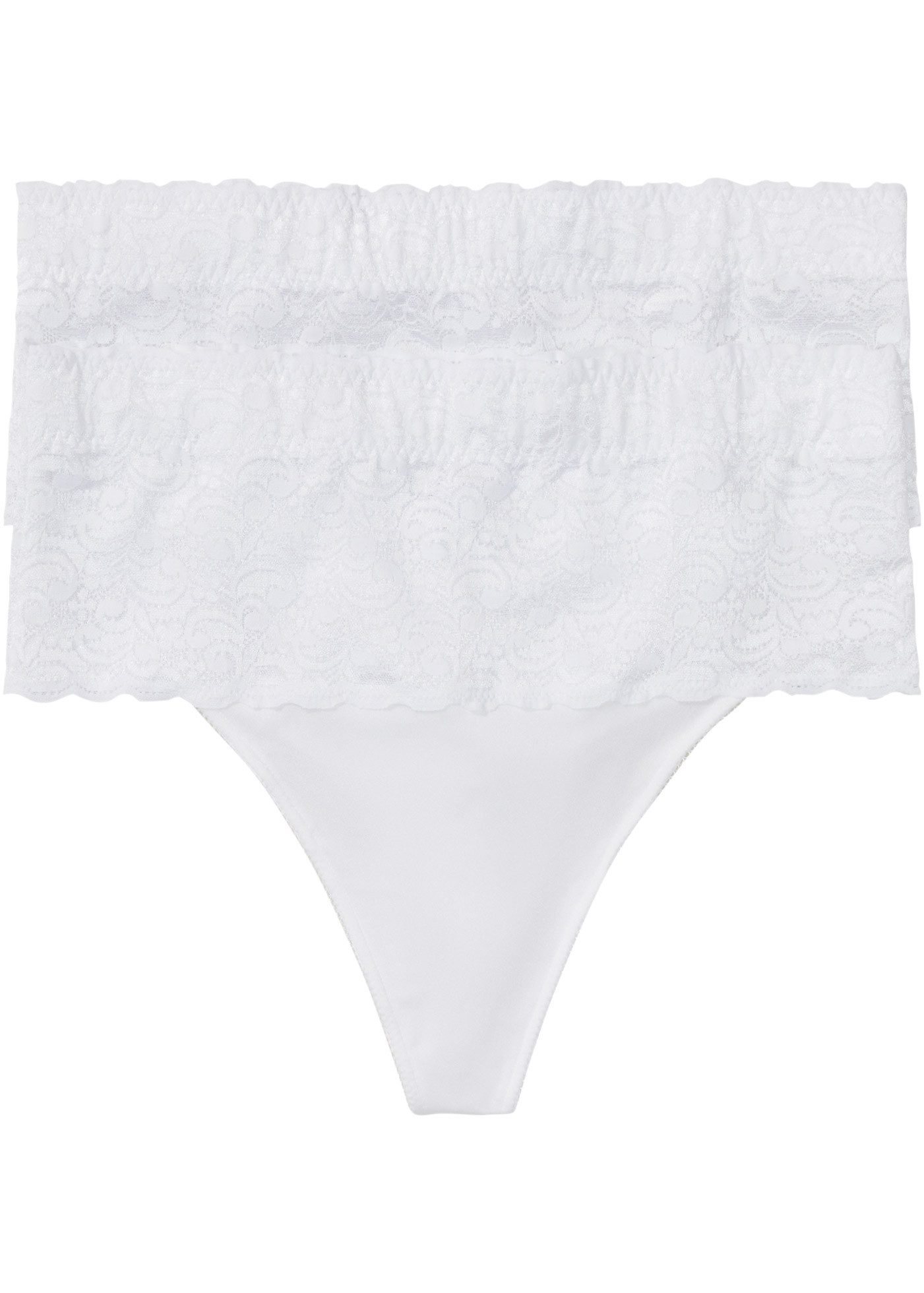 bonprix String (Packung, 2-St) mit breitem Spitzenbund, elastisches Material, figurbetonte Passform