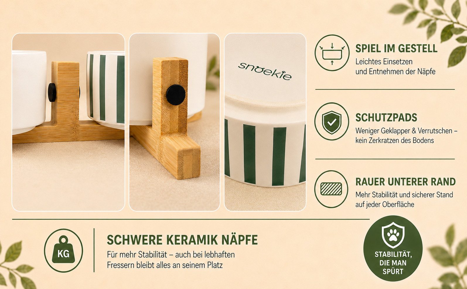 SNOEKIE Futternapf SNOEKIE Hundenapf set, Keramik, für Hunde 10–30 kg, Klapperfrei, Keramik, Ergonomisches Design