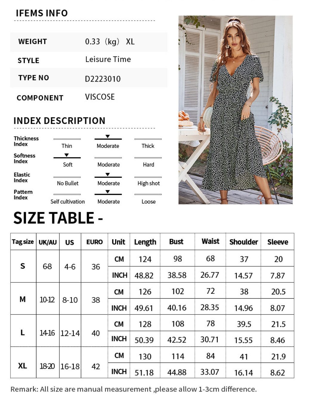 DEBAIJIA Dirndl Sommerkleid Damen V-Ausschnitt Kleid günstig online kaufen