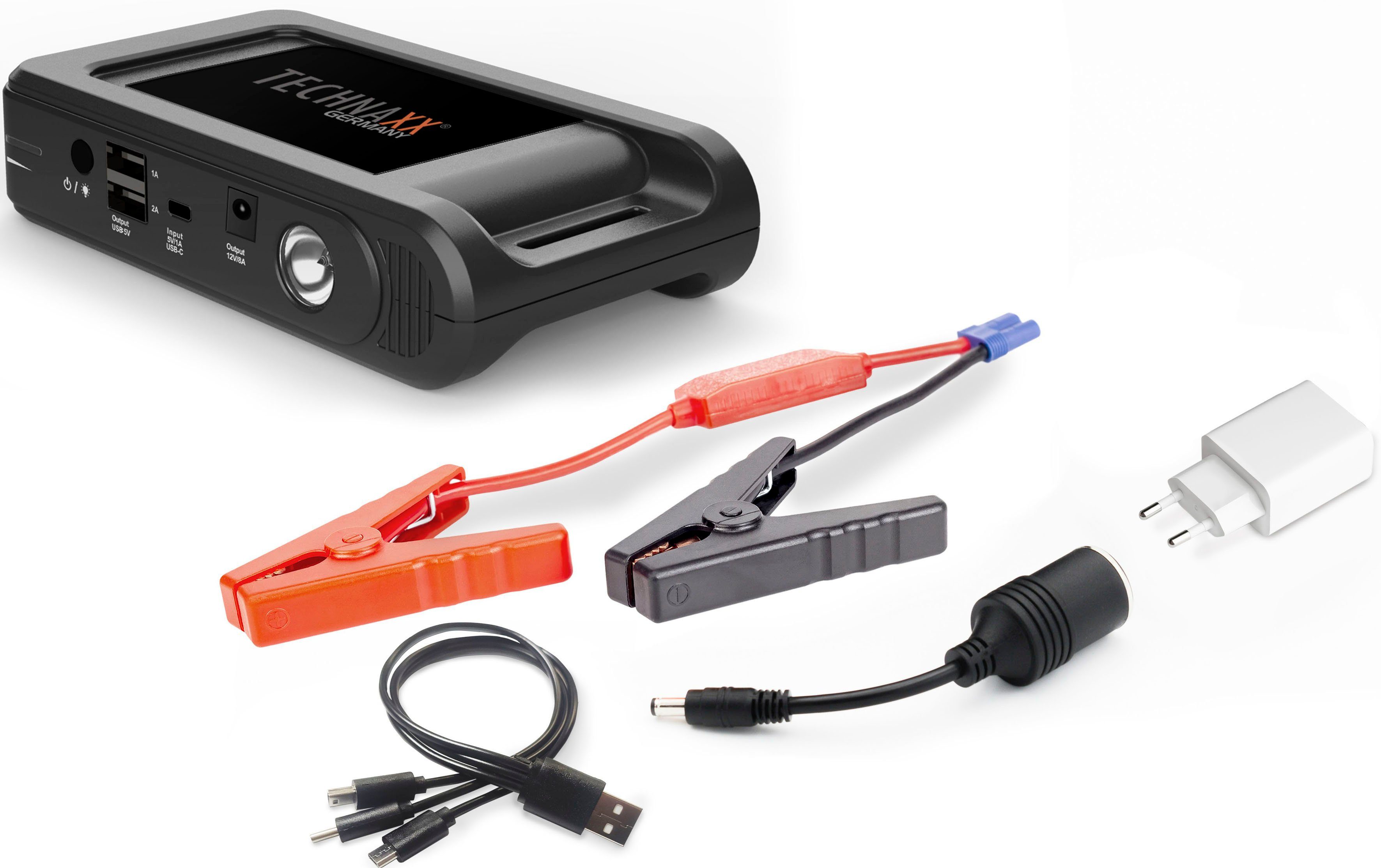 Technaxx TX-218 Starthilfegerät 12000 mAh, USB-A-Ausgänge 2x Geräten Aufladen Jump elektronischen & Starter von zum Powerbank
