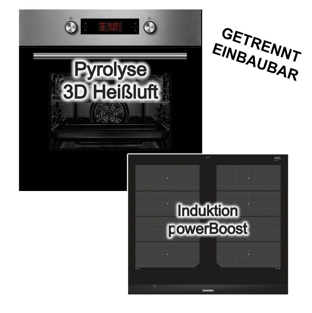 Midea Backofen-Set Backofen Pyrolyse Teleskopauszug+ Siemens Induktionskochfeld flex, mit 1-fach Teilauszug, Pyrolyse-Selbstreinigung