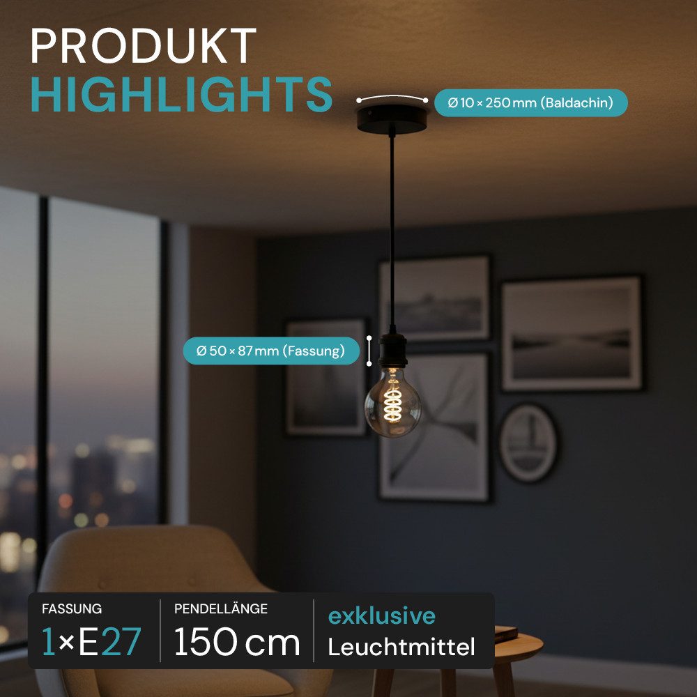 LUXULA LED Pendelleuchte LUXULA Pendelleuchte 24W 3000K Warmweiß Esstisch Hängelampe Schwarz