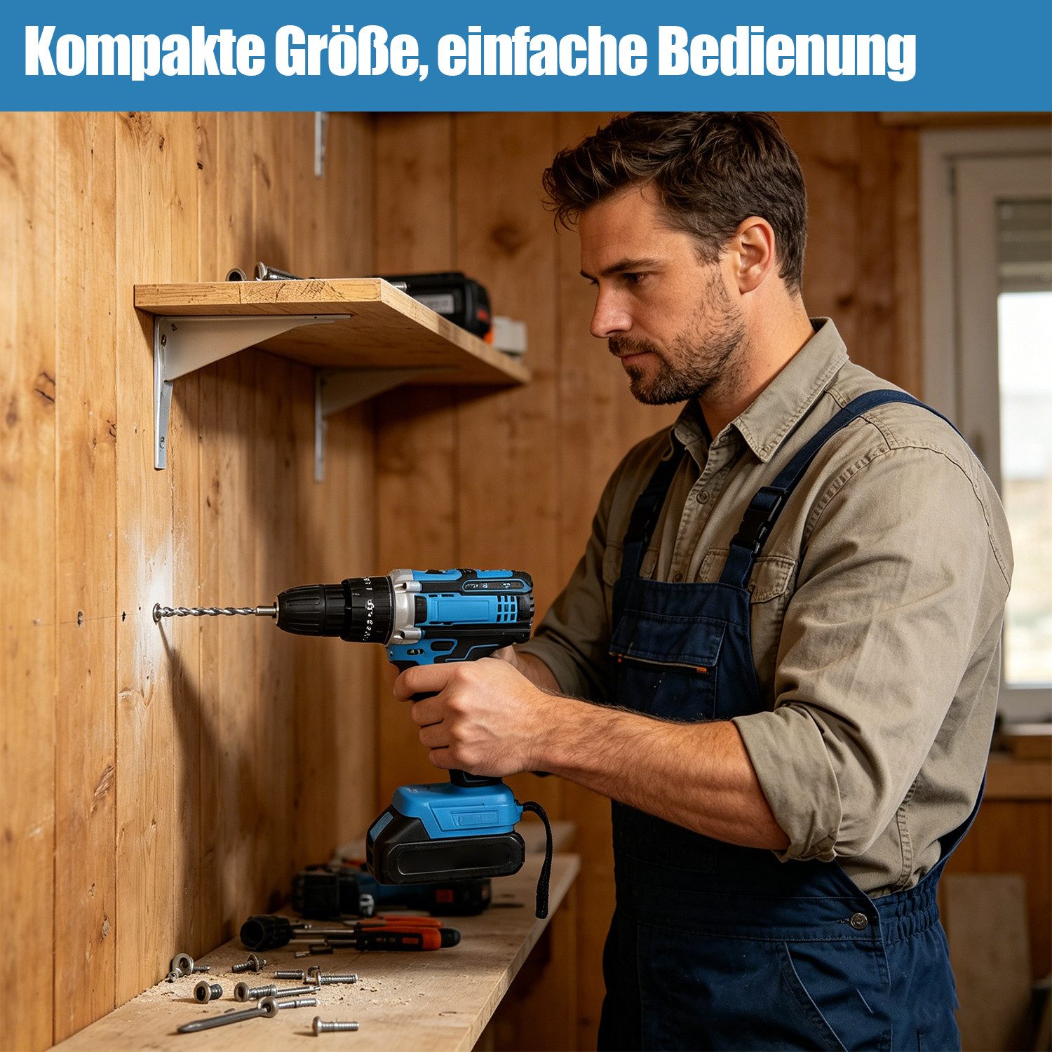 AKKEE Akku-Bohrschrauber Akkuschrauber und Bohrschrauber, Akku-Schrauber, Akkuschrauber Set, max. 1850 U/min, mit 2 x 2000mAh Akkus