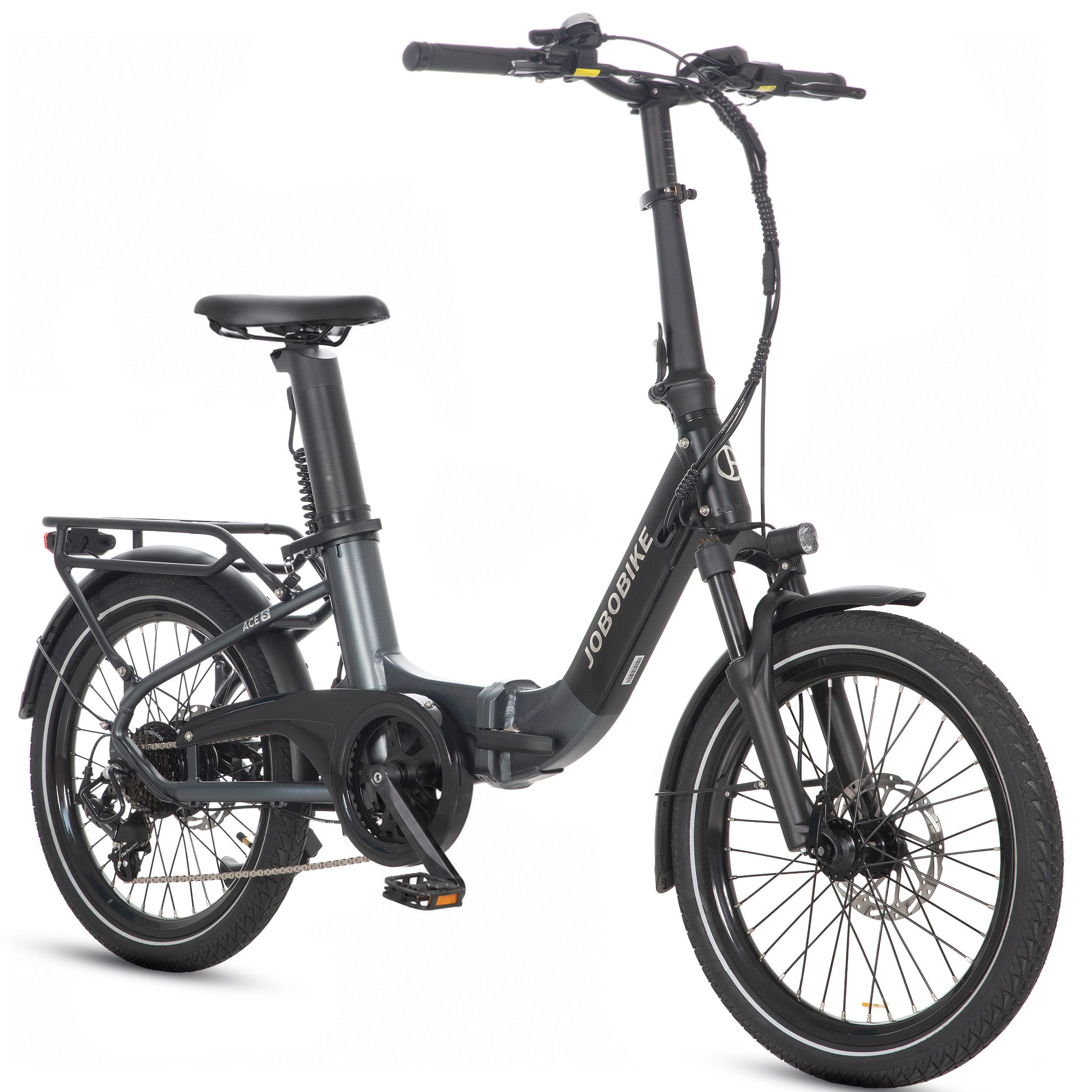 JOBOBIKE E-Bike Klapprad 20 Zoll für Damen und Herren, 100km, Bluetooth und APP, 7 Gang Shimano, Kettenschaltung, Heckmotor, 360 Wh, (für ca. 150–180 cm, Sattelstützenakku, Faltrad E-Citybike), ACE S Elektrofahrrad mit hydr. Scheibenbremsen, klappbar, nur 22kg