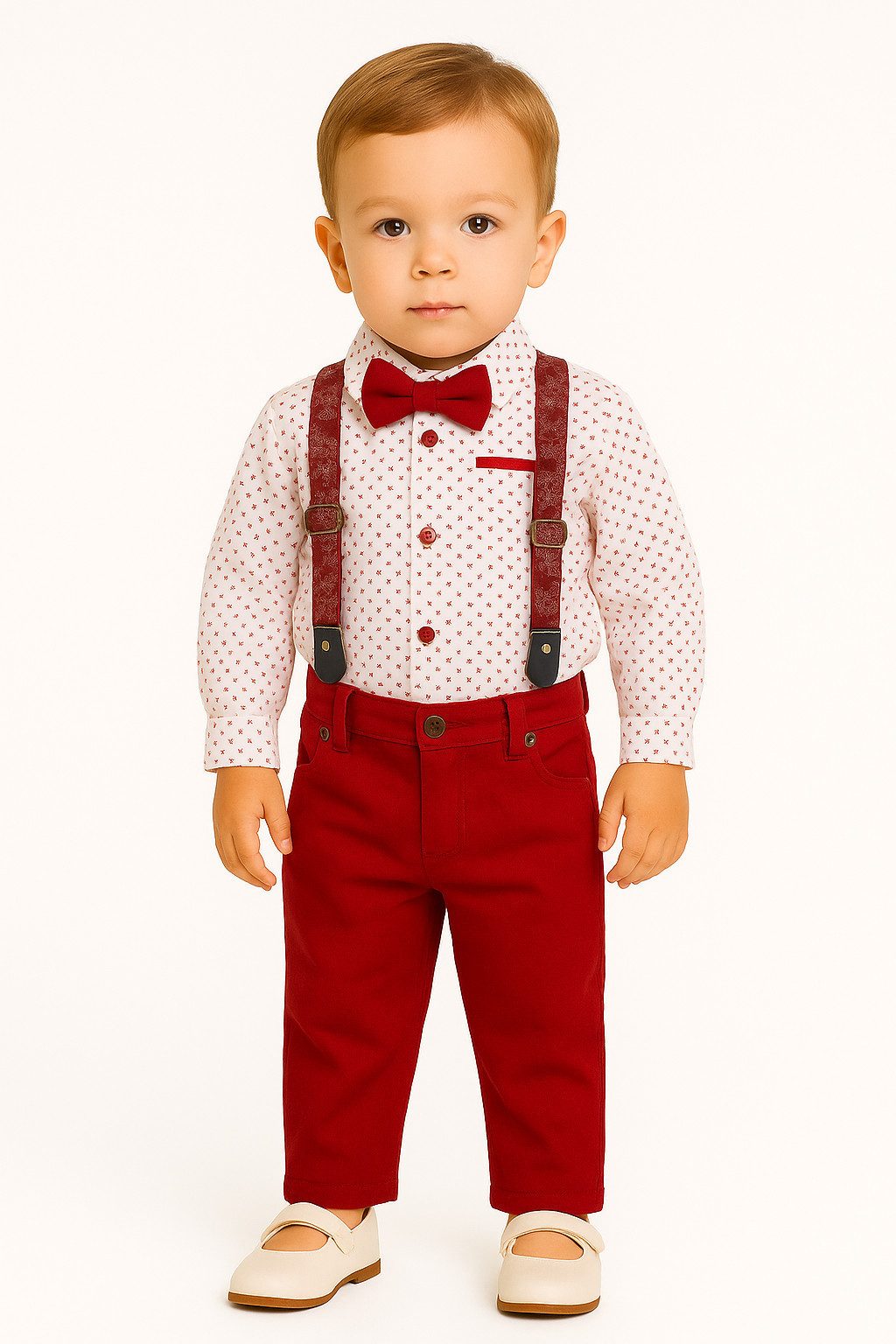 Lorey Medtec Anzug 4-teilig Jungen Outfit, Rot-Weiß, Set: Hemd + Hose + Fliege + Брюкиträger (Hemd + Hose + Fliege + Брюкиträger)