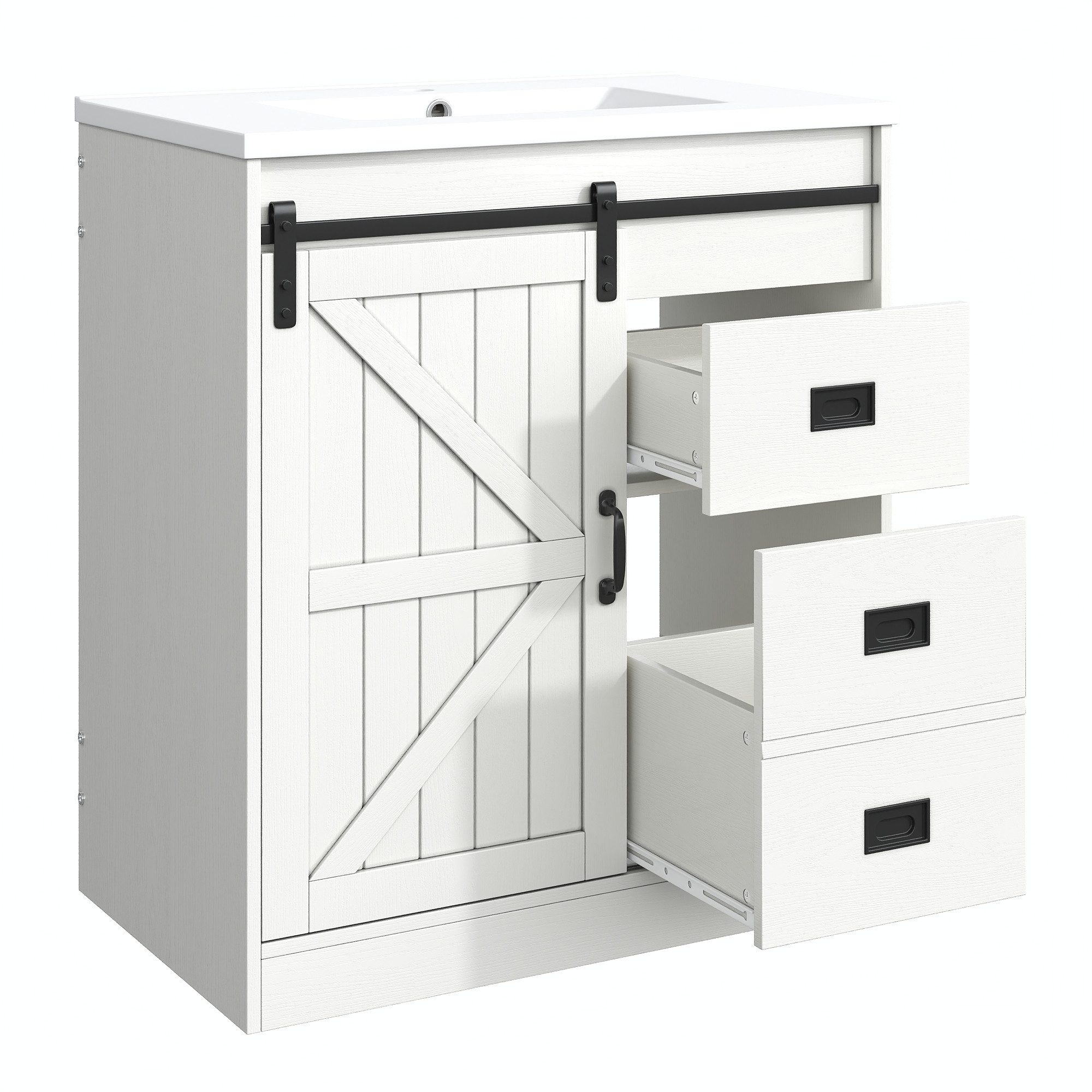 Waschtisch 73 cm mit Keramikbecken Scheunentor und 3 Schubladen