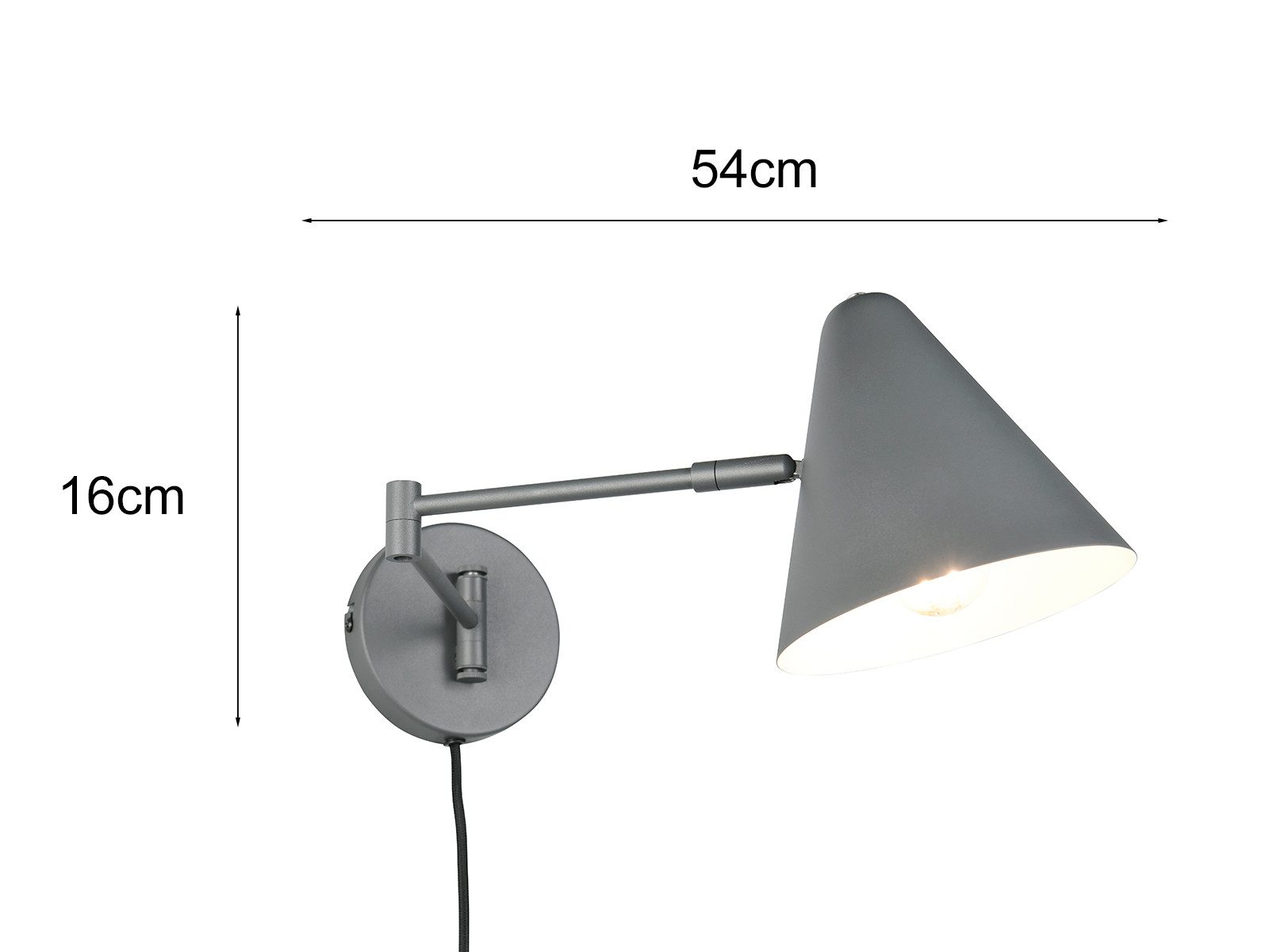 TRIO Leuchten LED Wandleuchte, Dimmfunktion, LED wechselbar, Warmweiß, Innen Wandbeleuchtung mit Schwenkarm Schalter, Kabel und Stecker