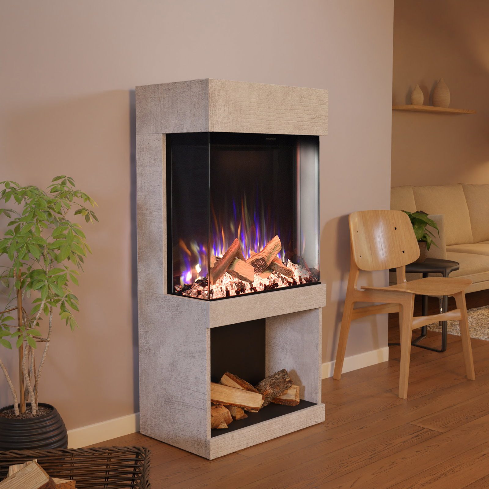 GLOW FIRE Elektrokamin PR12 E-Motion 3D, Elektrischer Kamin mit 3D Feuer mit Heizung, täuschend echte Flamme mit Heizung, 3 Dekorationen