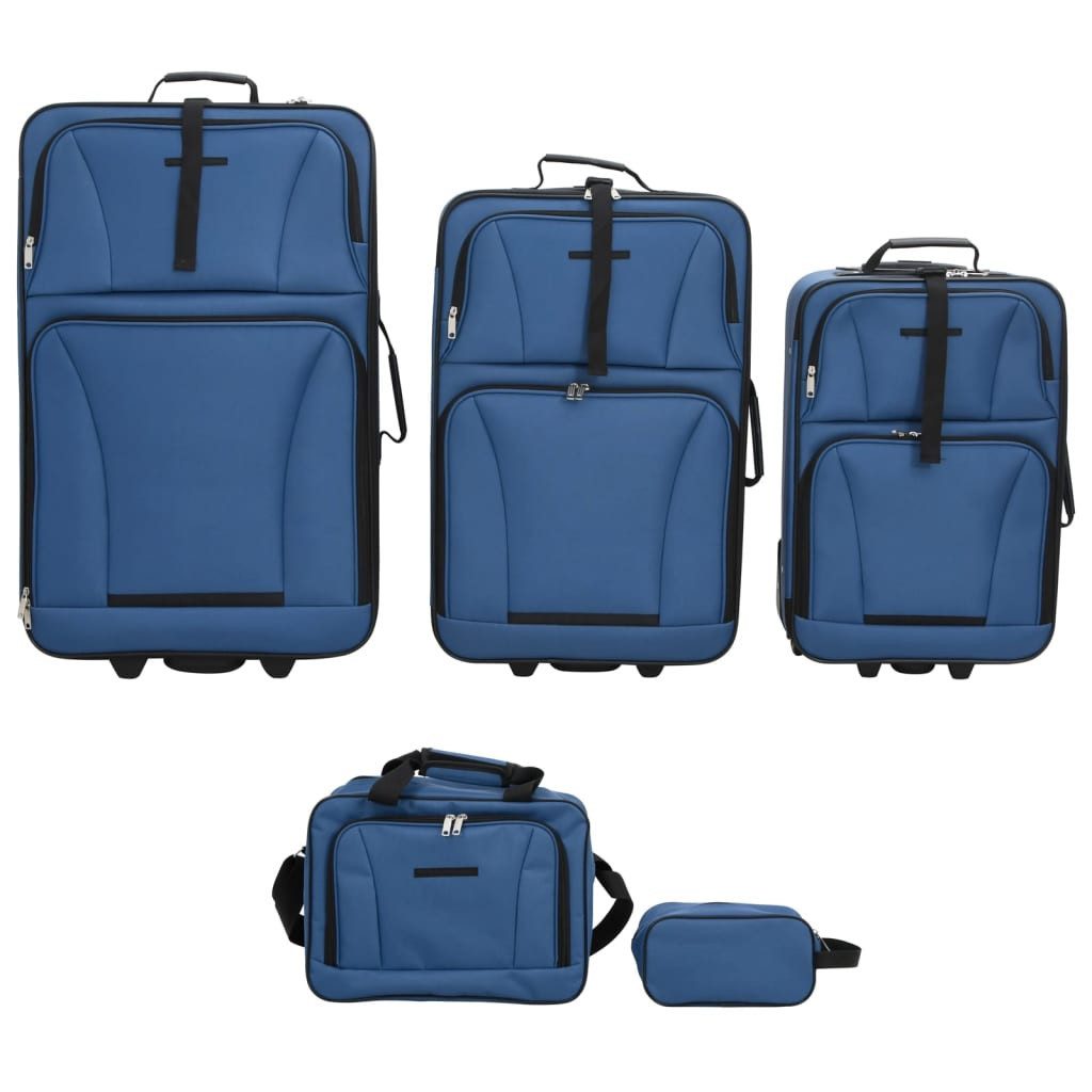 vidaXL Trolley Blau - 5-tlg Koffer Set Weichgepäck Reisekoffer-Set Reisetasche mit Ro