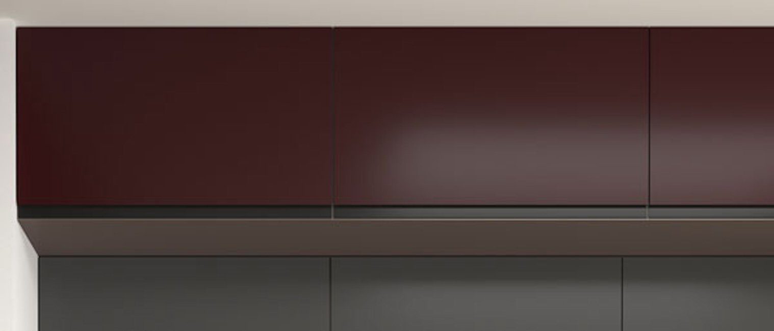 Kvantum Ecken, mit MDF) mit 80cm grifflos Fräsungen dekorativen matt & Korpusfarbe (Fronten Klappe Faserplatte, Front- Gasdruckdämpfer, wählbar abgerundeten leicht Klapphängeschrank Klappe, Soft-Close-Funktion, und beige Feldmann-Wohnen