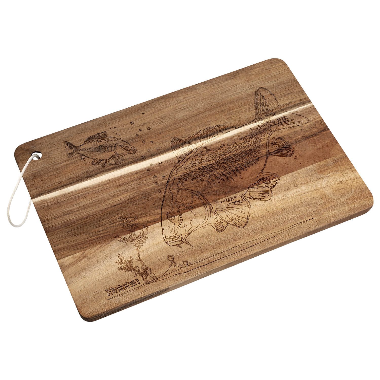 Delphin.sk Schneidebrett Delphin CarpBoard Akazienholz Schneidebrett Karpfen, Geschenk Angler, Holz