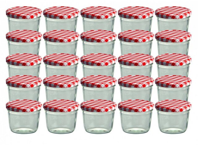 MamboCat Einmachglas CAPCRO 25er Set Sturzglas 230 ml Marmeladenglas Einmachglas Einweckglas To 82 rot karierter Deckel