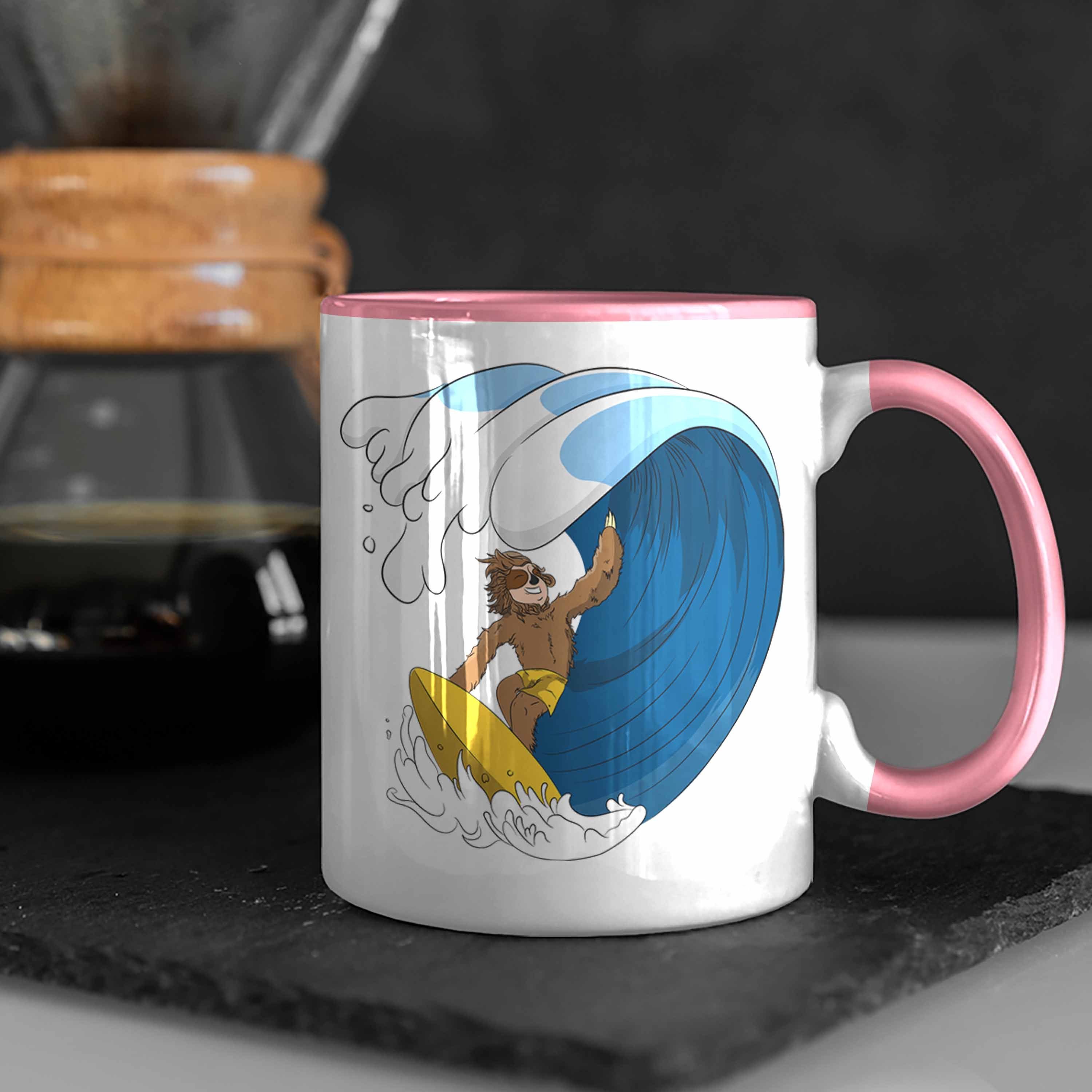 Trendation Tasse Trendation - Geschenk Jungs Rosa Welle Grafik Coole Tasse Mädchen Coole Geschenkidee Faultier