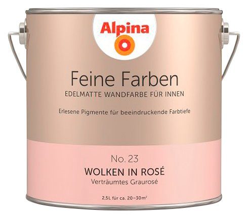 Alpina Wand- und Deckenfarbe Feine Farben No. 23 Wolken in Rosé, Verträumtes Graurosé, edelmatt, 2,5 Liter Wolken in Rosé No. 23