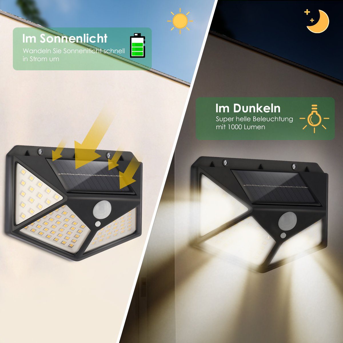 Solarleuchte Bewegungsmelder fest LED IP65 100 Gartenlampe Licht ‎Warmweiß Außenleuchte oyajia Strahler LEDs Solarstrahler, integriert, mit LED 2er Lampe Solarleuchte Solarleuchte