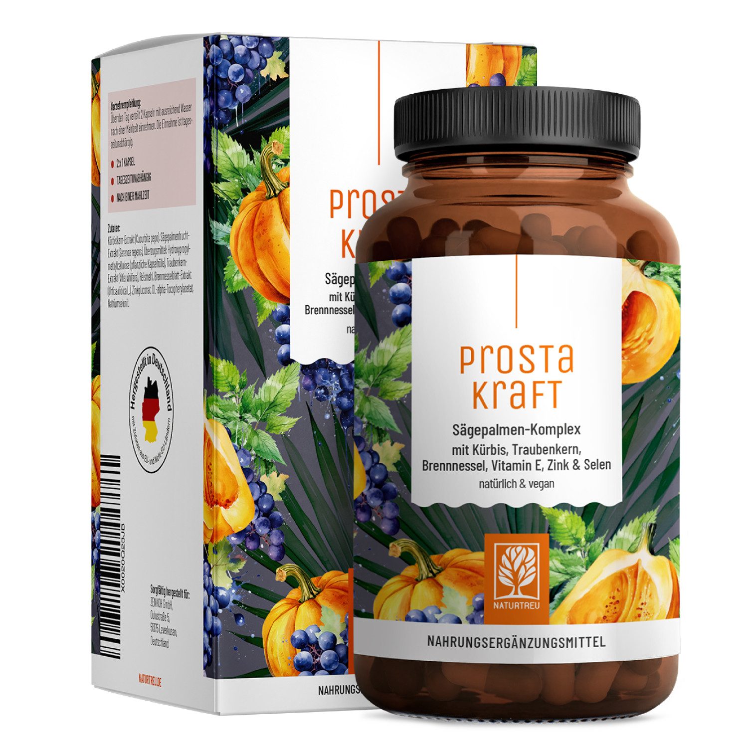 Naturtreu PROSTAKRAFT Kapseln, 120 St., 90 g, Hergestellt in Deutschland, 100 % vegan, laborgeprüft, frei von …