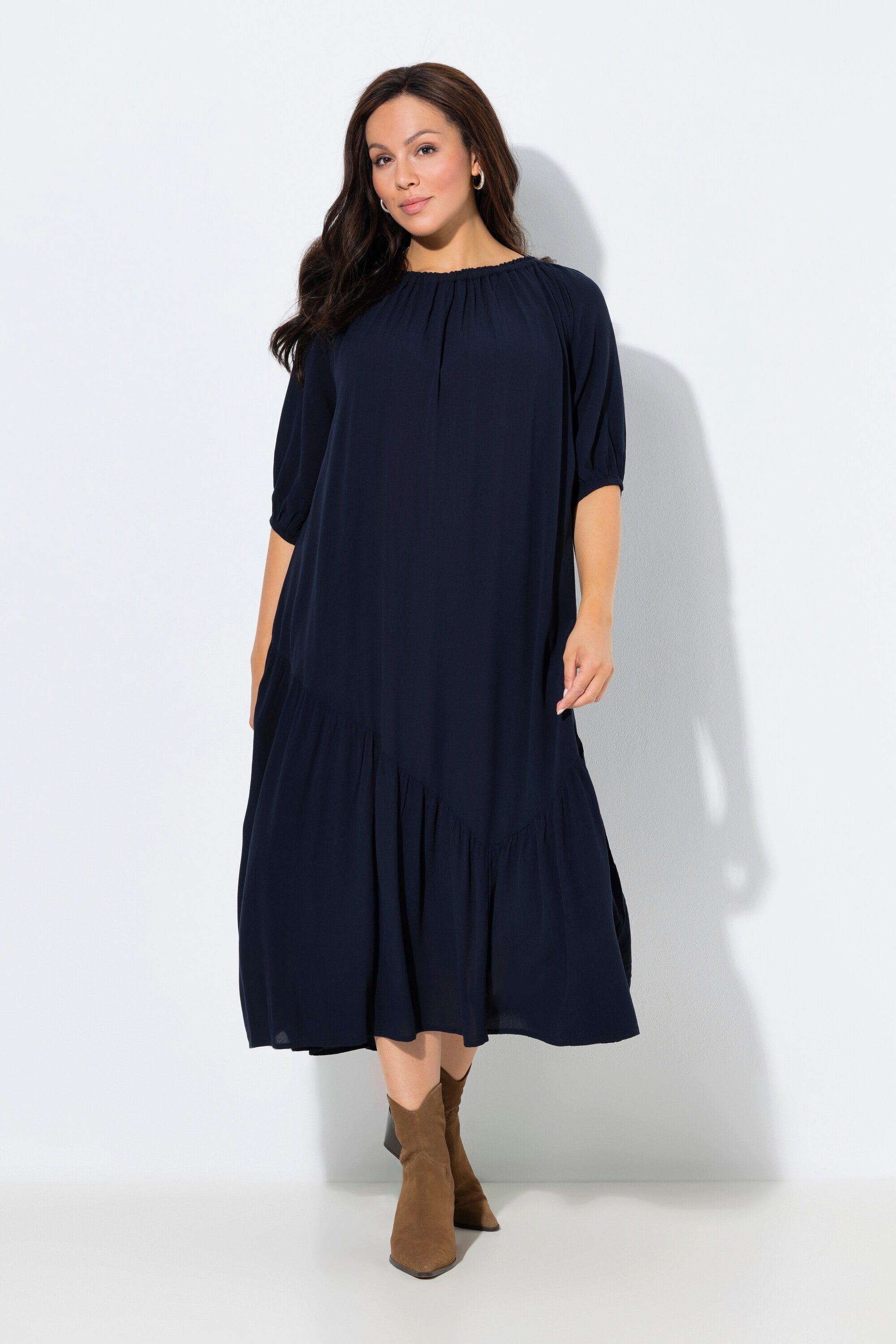 Ulla Popken Maxikleid Midikleid Struktur Volantsaum günstig online kaufen