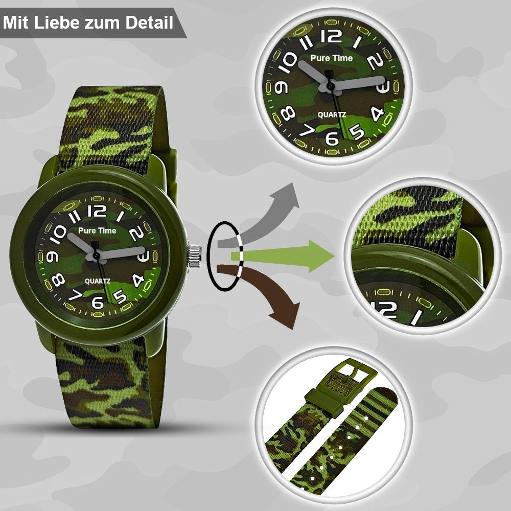 Pure Time Quarzuhr Kinderuhr, Moderne Kinder Textil Armbanduhr, ideal als Geschenk mit Verpackung, für Kinder ab 3 Jahren