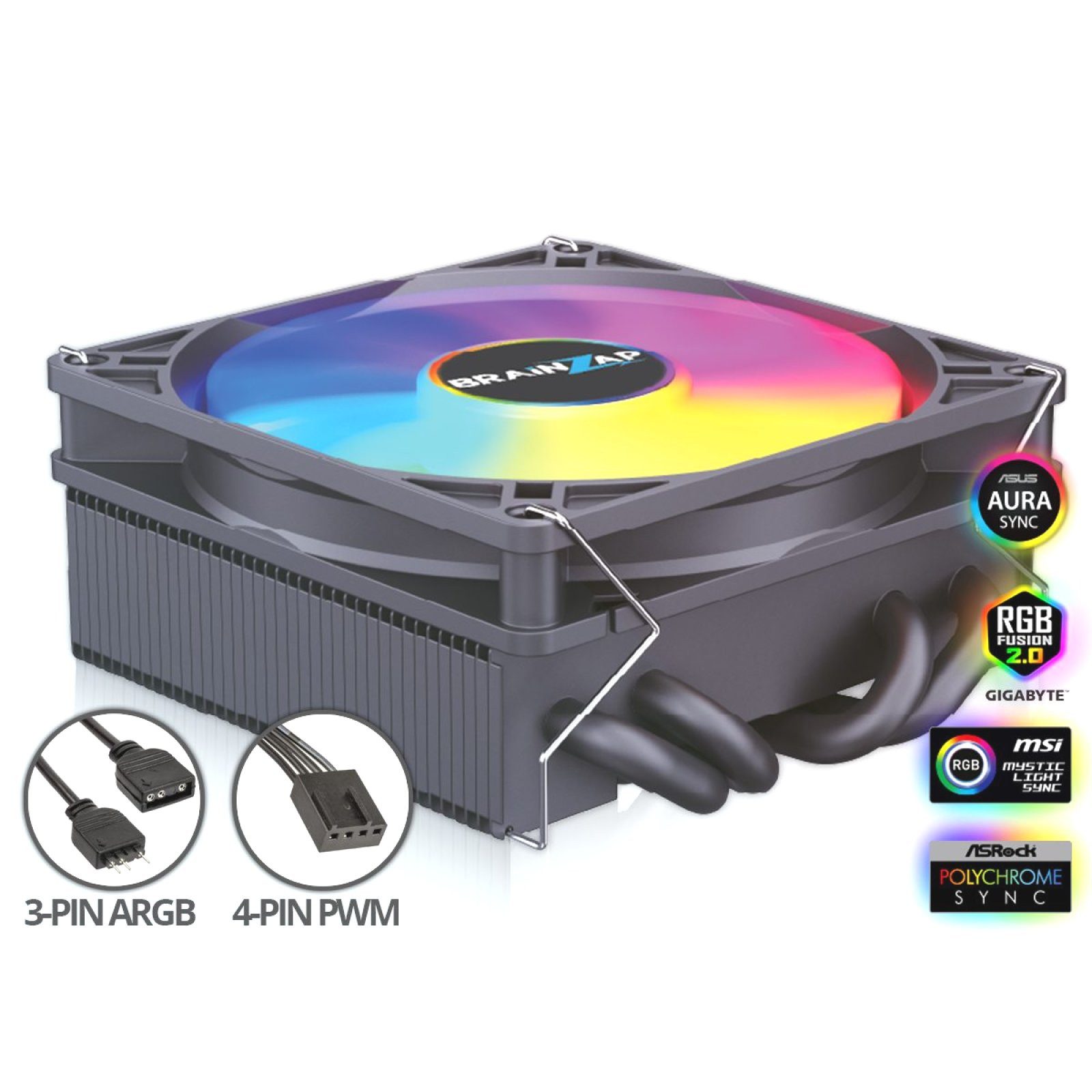 BRAINZAP CPU Kühler 45mm A-RGB CPU-Kühler 130W TDP, Luftkühlung, RGB-Beleuchtung, 130W TDP, 45mm Lüfter, PWM, Aluminium
