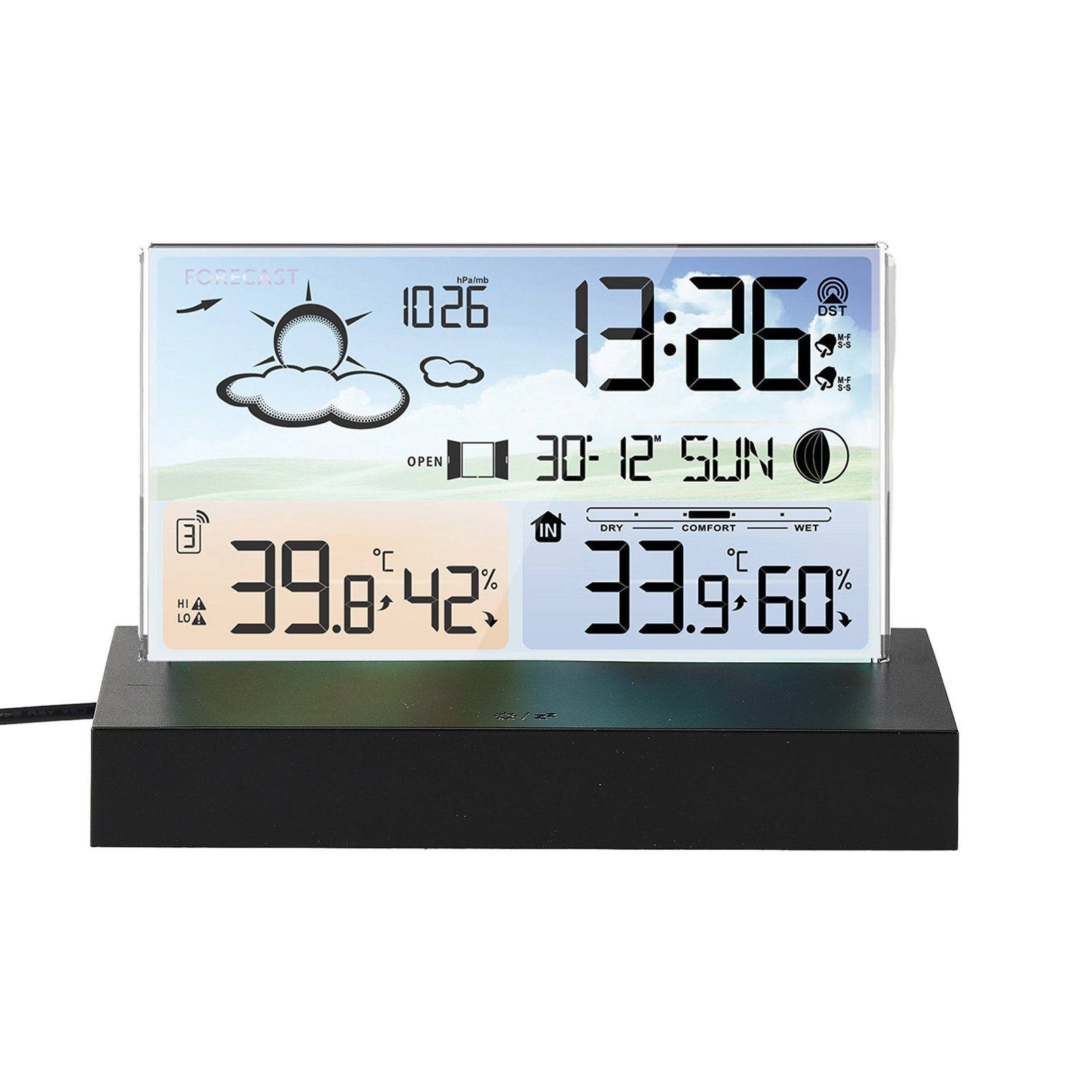 SEEZSSA Wetteralarmuhr Outdoor-Sensor mit LCD-Display Wetterstation (für  Temperatur, Luftfeuchtigkeit und Luftdruck, Alarme)