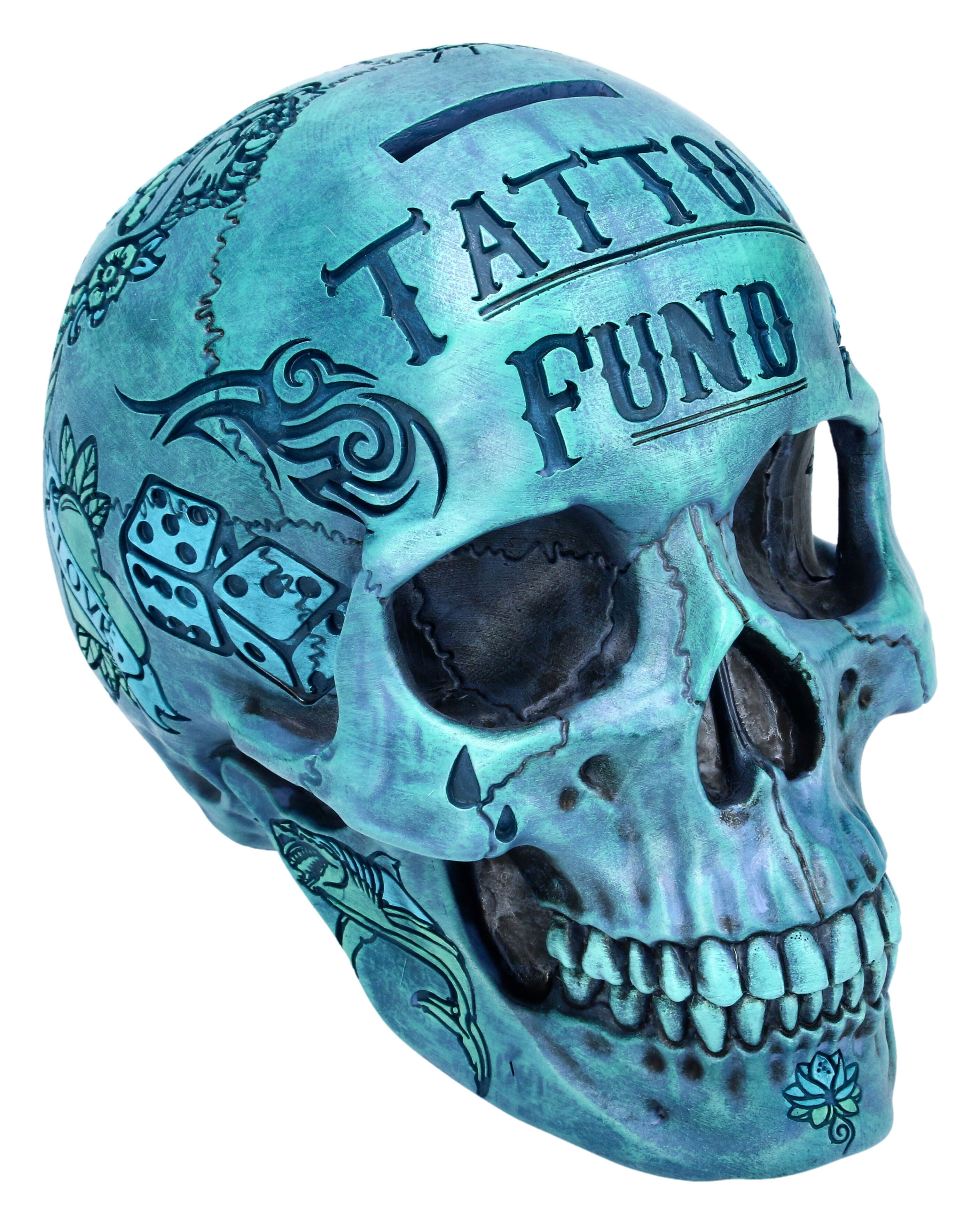 Figuren Shop GmbH Spardose Totenkopf - Tattoo Spardose - blau - Nemesis Now Gothic