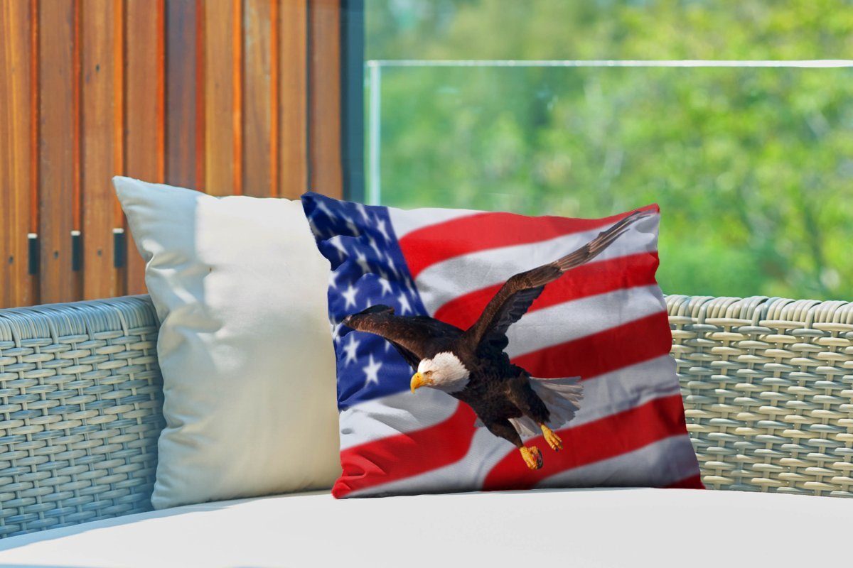 Dekokissenbezug, Amerikanischer Weißkopfseeadler Polyester, amerikanischen Outdoor-Dekorationskissen, Dekokissen vor MuchoWow der Kissenhülle Flagge,