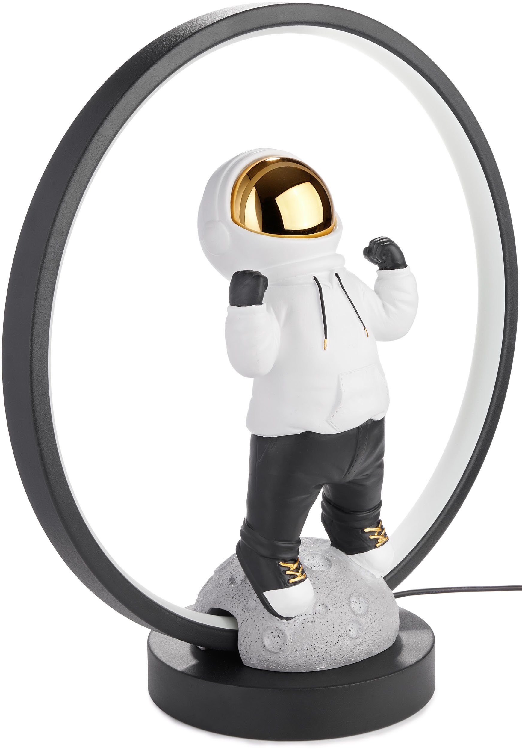LED-Ring LED Tischlampe - mit Weltraum fest Hoodie Astronaut Tischleuchte Stecker, Beleuchtung Pose, BRUBAKER verchromtem Handbemalte 33 mit Gold Helm LED indirekter integriert, Anime mit und Nachttischlampe cm in und USB-C