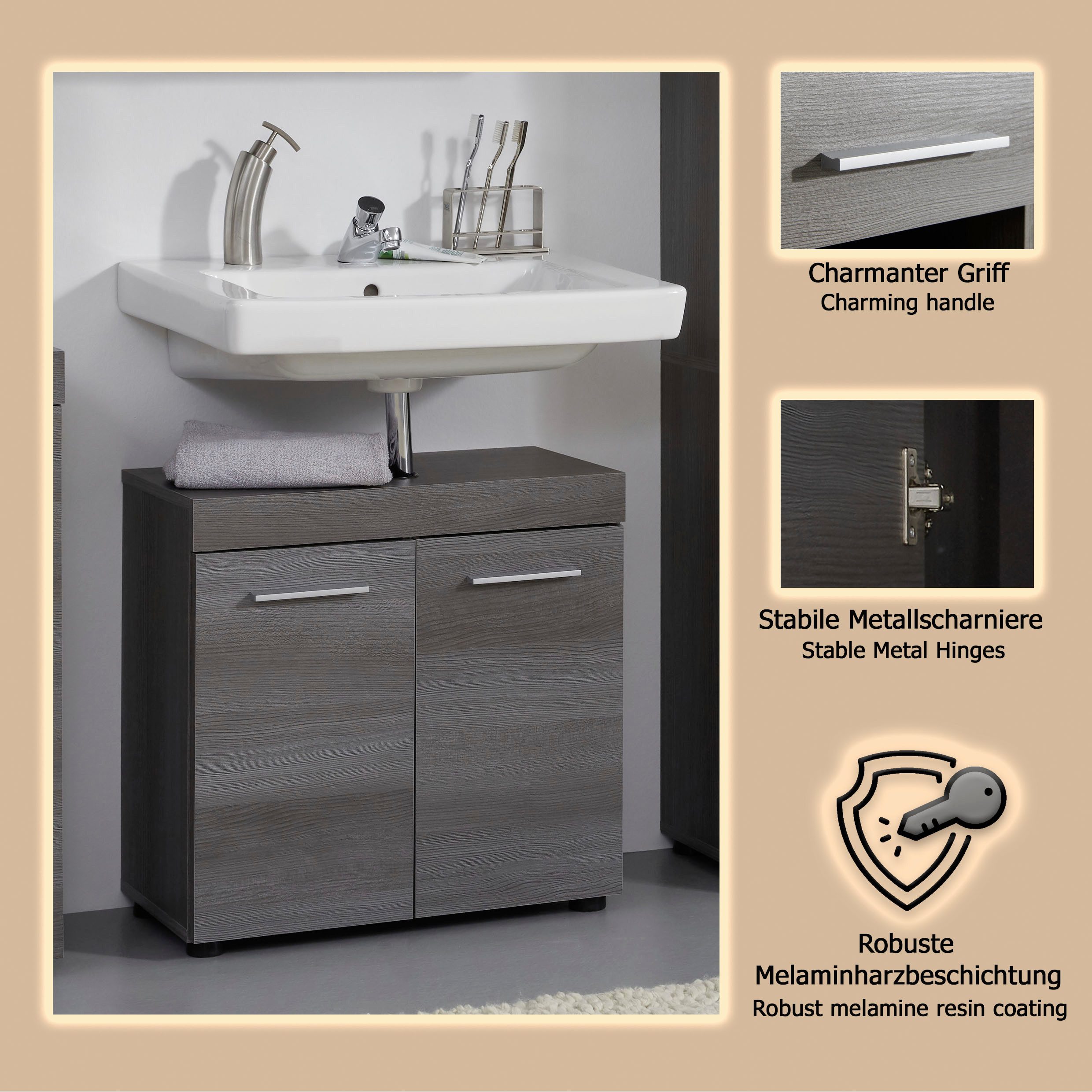 welltime Waschbeckenunterschrank Royan Waschbeckenunterschrank mit 2 Türen - (B/T/H) 58/31/57 cm