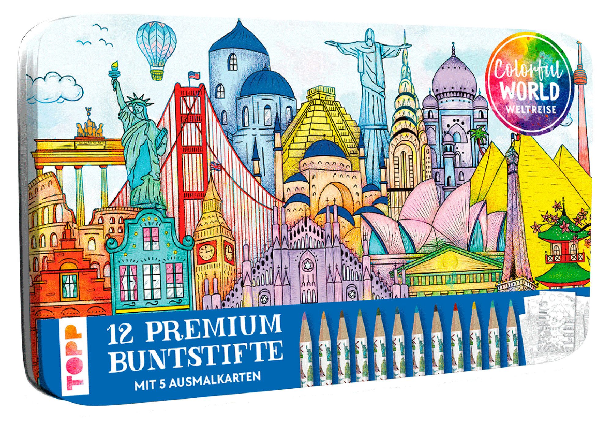 Topp Buntstift Designdose Colorful World Weltreise, mit 12 Buntstiften