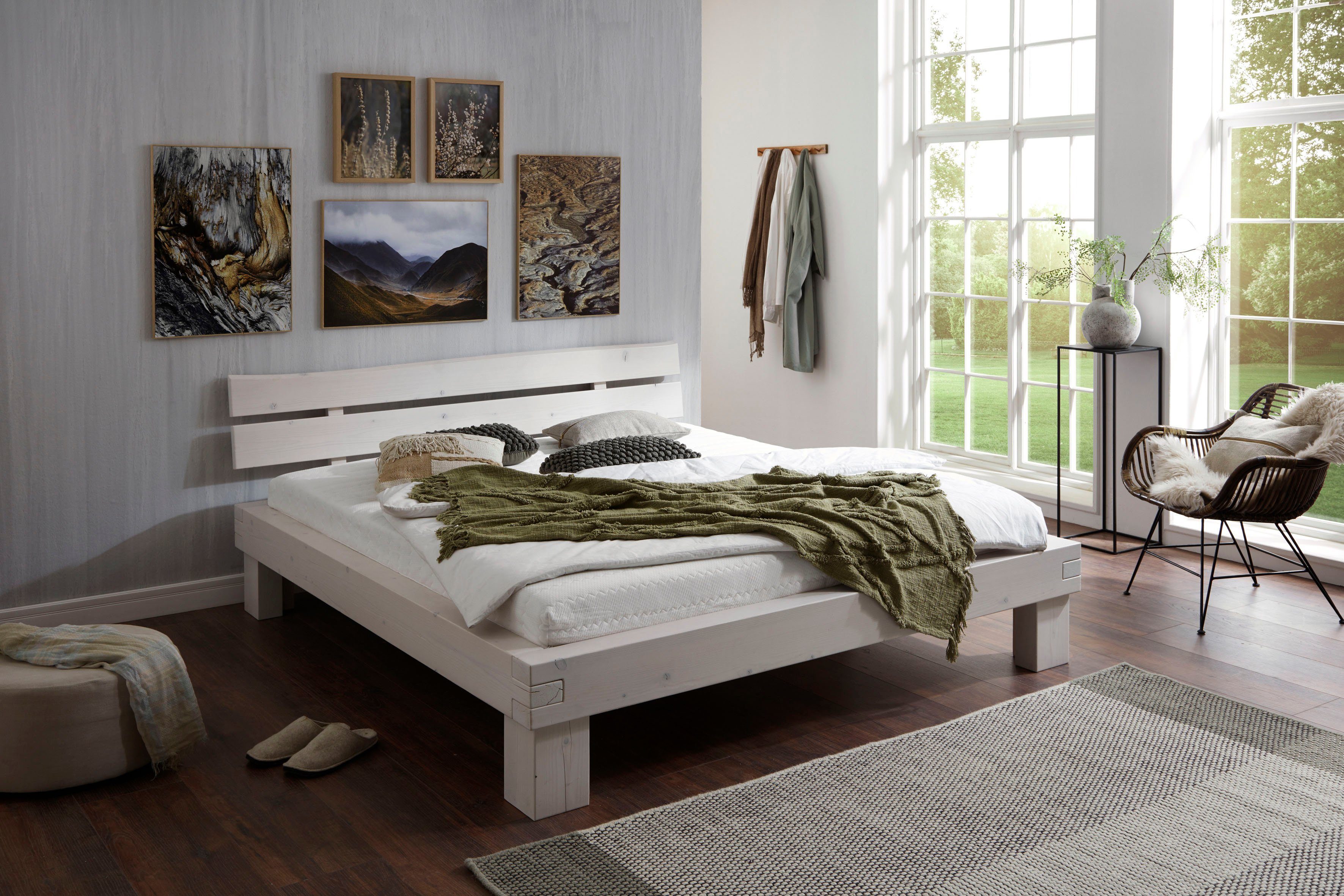 mit Holzmaserung Fichte white Futonbett Relita massiver Bellmund, natürlicher wash aus