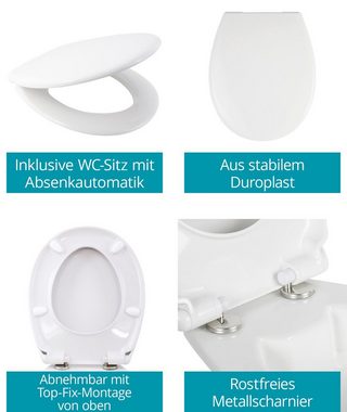 Calmwaters Tiefspül-WC, Bodenstehend, Abgang Waagerecht, Stand WC, spülrandlos, 7 cm erhöht, WC-Sitz mit Absenkautomatik