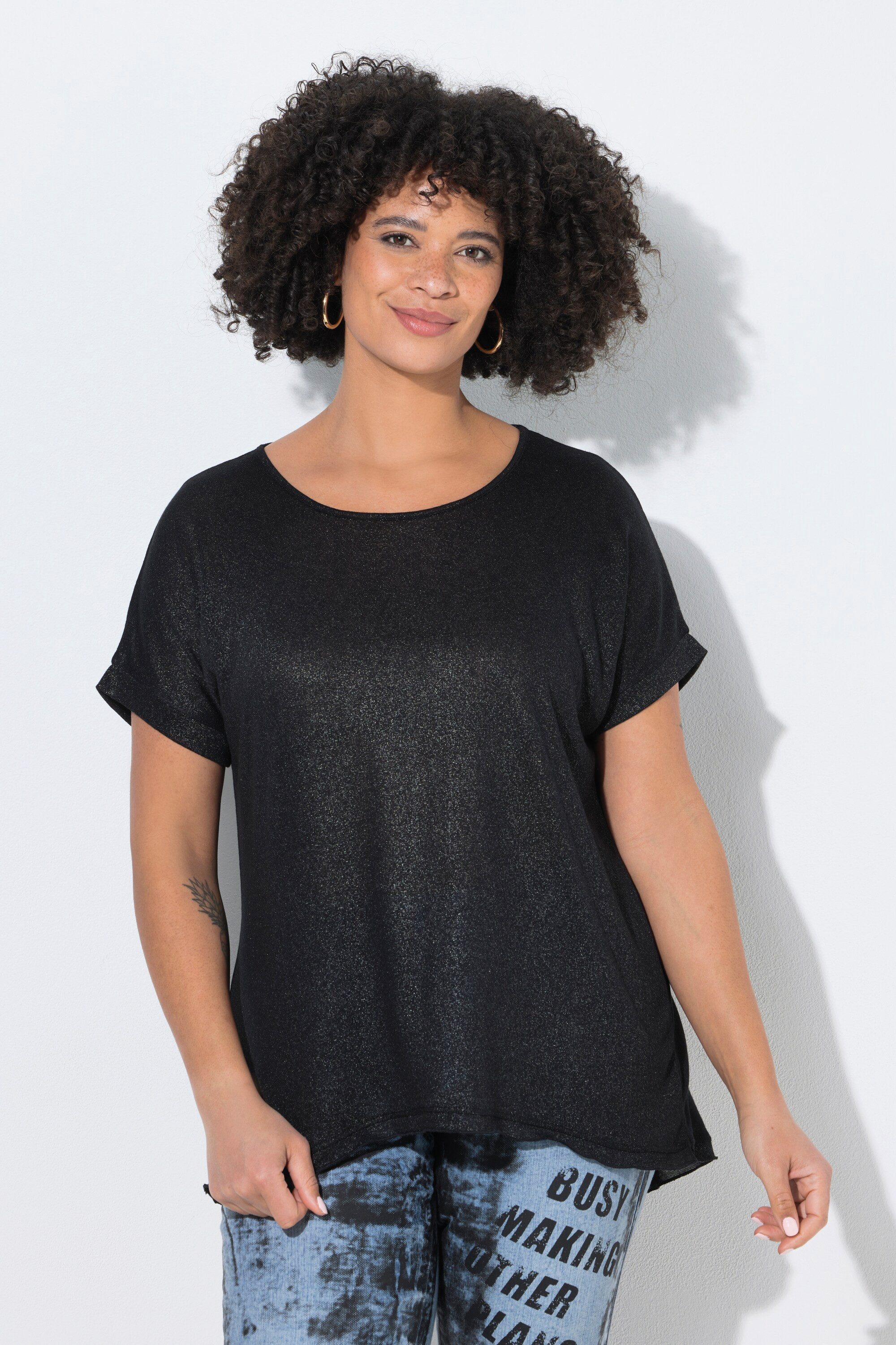 T-Shirt Strickshirt Comfort Fit Silberdruck Halbarm