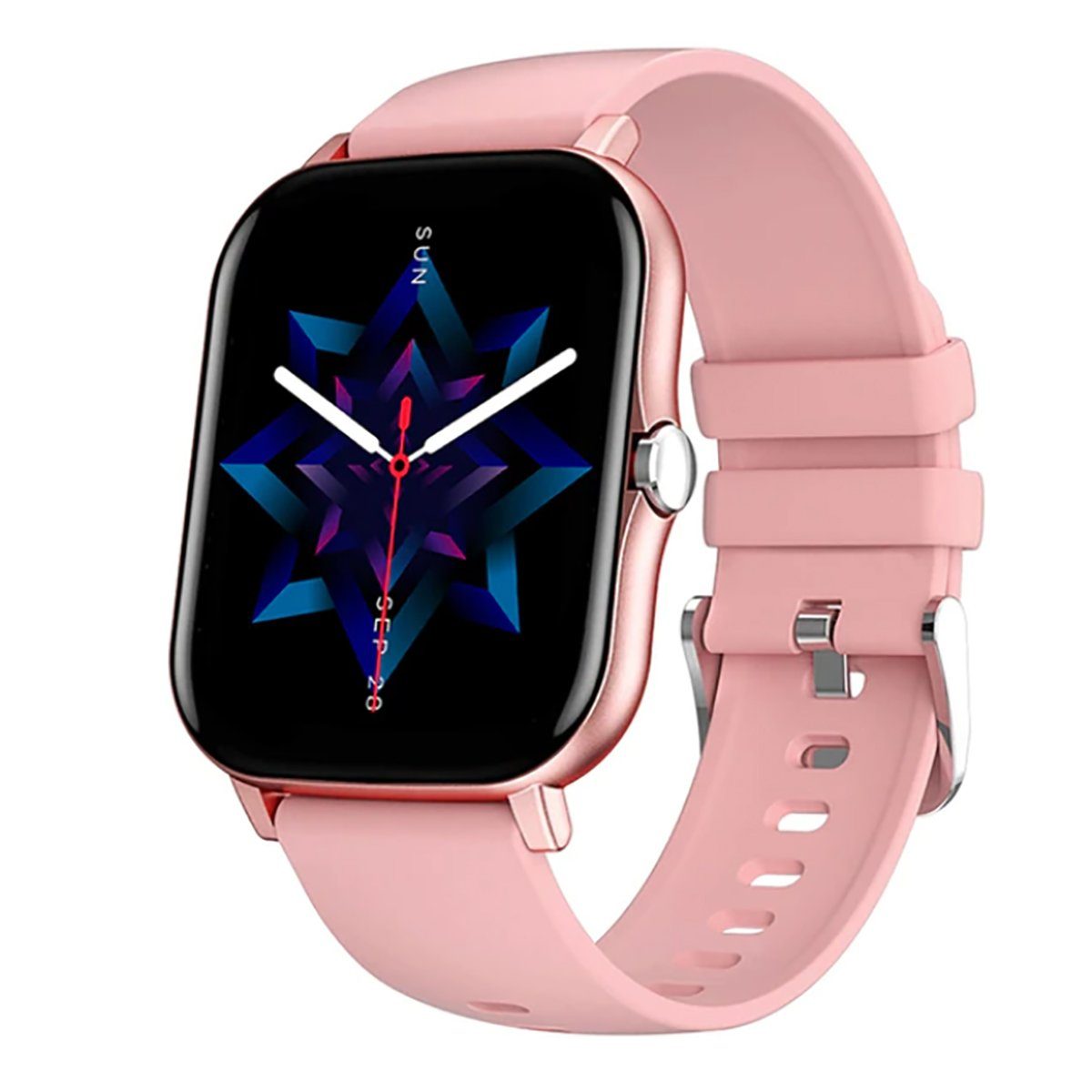 TPFNet SW04 mit Silikon Armband - individuelles Display Smartwatch (Android), Armbanduhr mit Musiksteuerung, Herzfrequenz, Schrittzähler, Kalorien, Social Media etc., Rosa