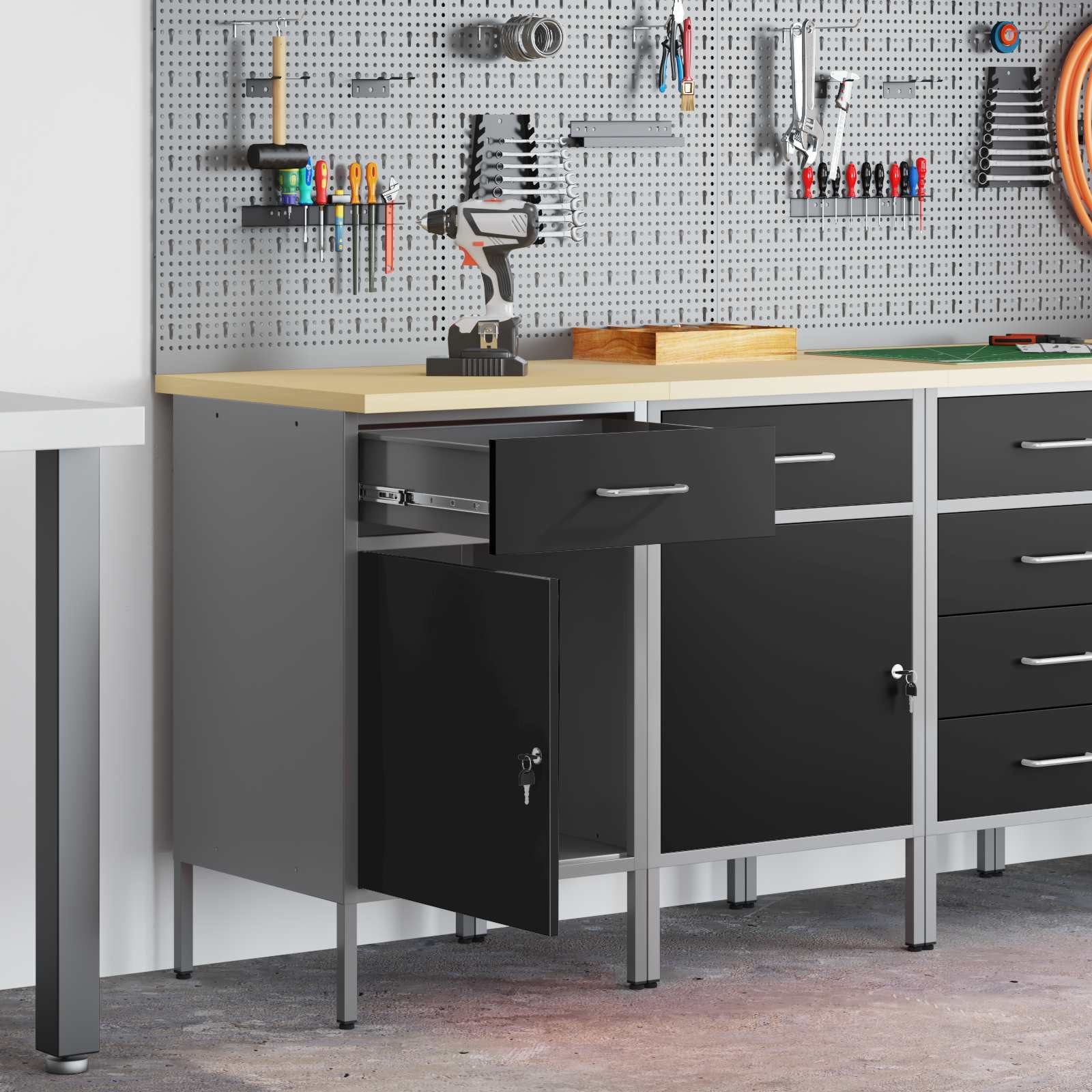 vidaXL Werkzeugschrank Werkbank mit Speicher 2 Stk. Schwarz und Grau 100 x 55 x 85 cm (2-St)