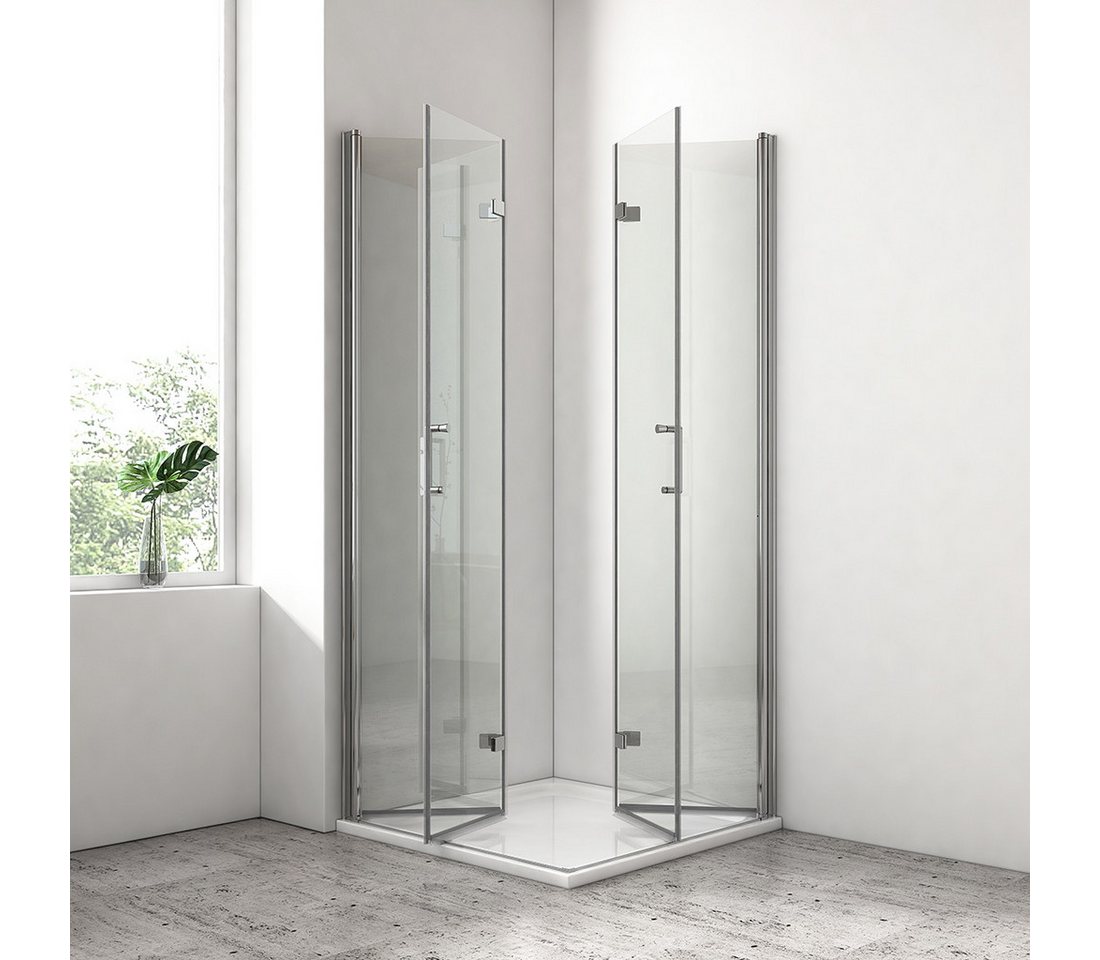 Thumbnail - EMKE Eckdusche Duschkabine Faltbar Falttürkabine Eckeinstieg Duschwand höhe 185cm, BxT: 70x70 cm, Sicherheitsglas, set, ...