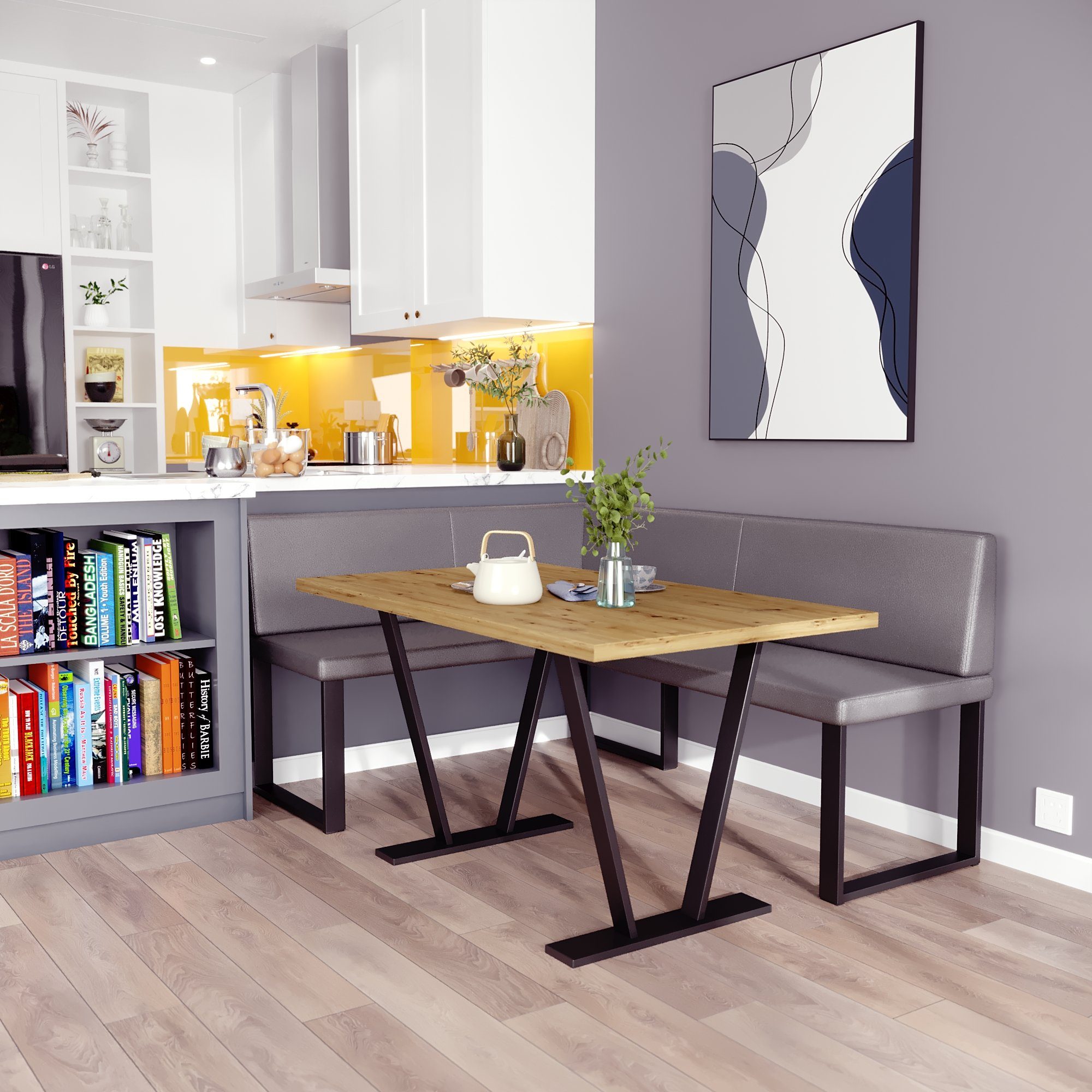 AN FURNITURE STORE Eckbankgruppe Alina Metall mit Tisch, Moderne Sitzecke perfekt für Ihr Esszimmer, Küche (128x168/142x196)