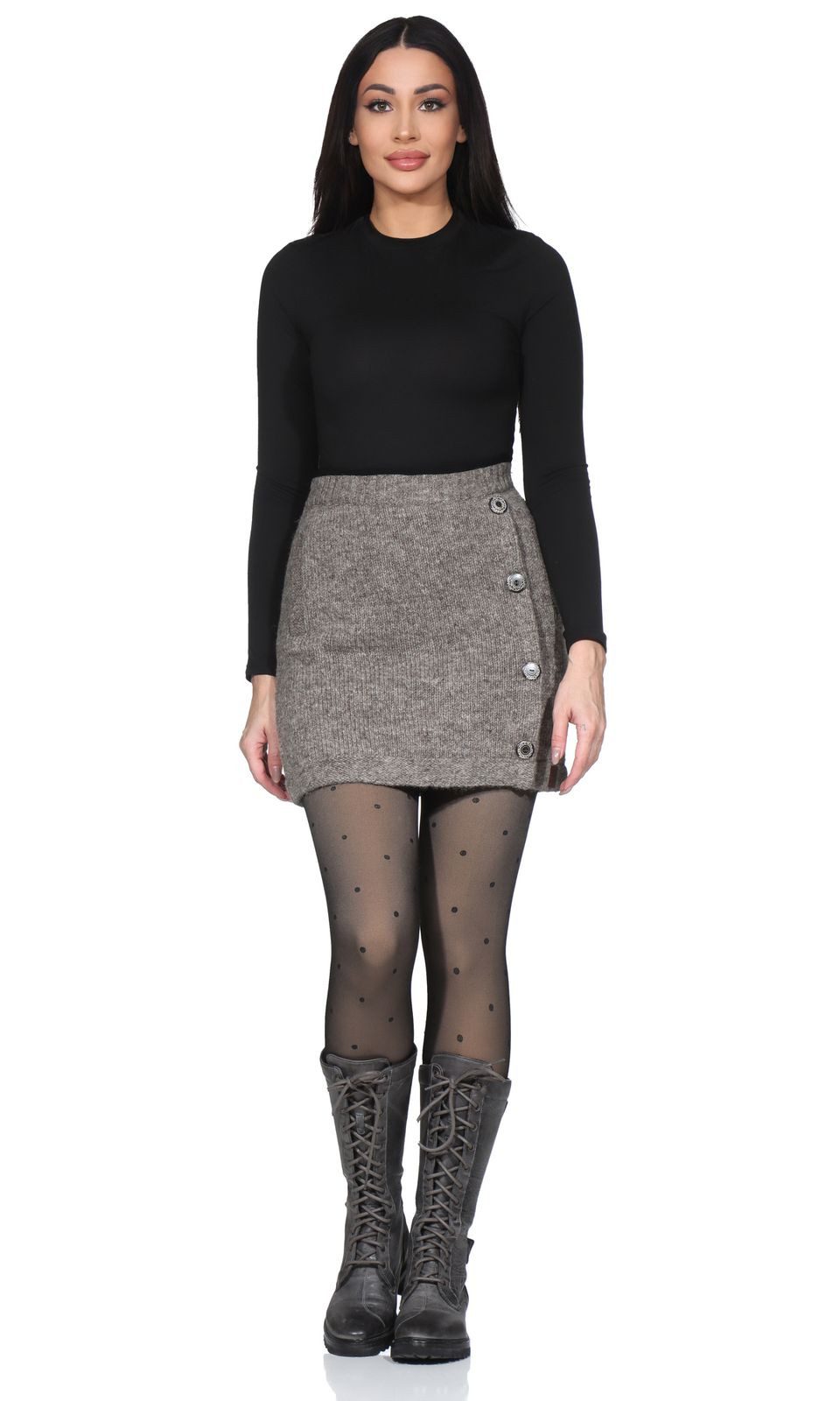 KUNST UND MAGIE Strickrock Strickrock kurzer Rock mit klassischem Muster Wolle gefüttert Boho