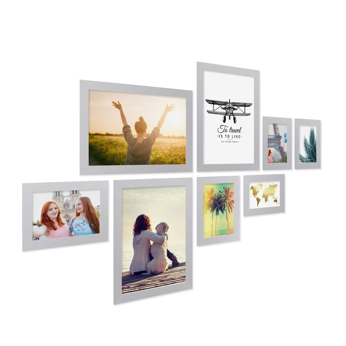PHOTOLINI Bilderrahmen 8er Set breite Rahmen in verschiedenen Formaten für Einzelbilder, für 8 Bilder (8er Set), MDF Holz, Acrylglas & Zubehör, Formate 10x15 bis A4 / 21x30 cm