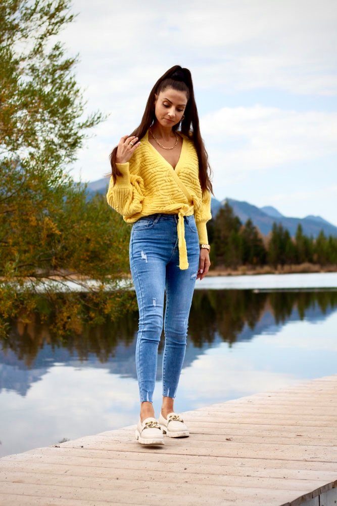 Wickelstrickjacke Strickjacke mit Bindeband