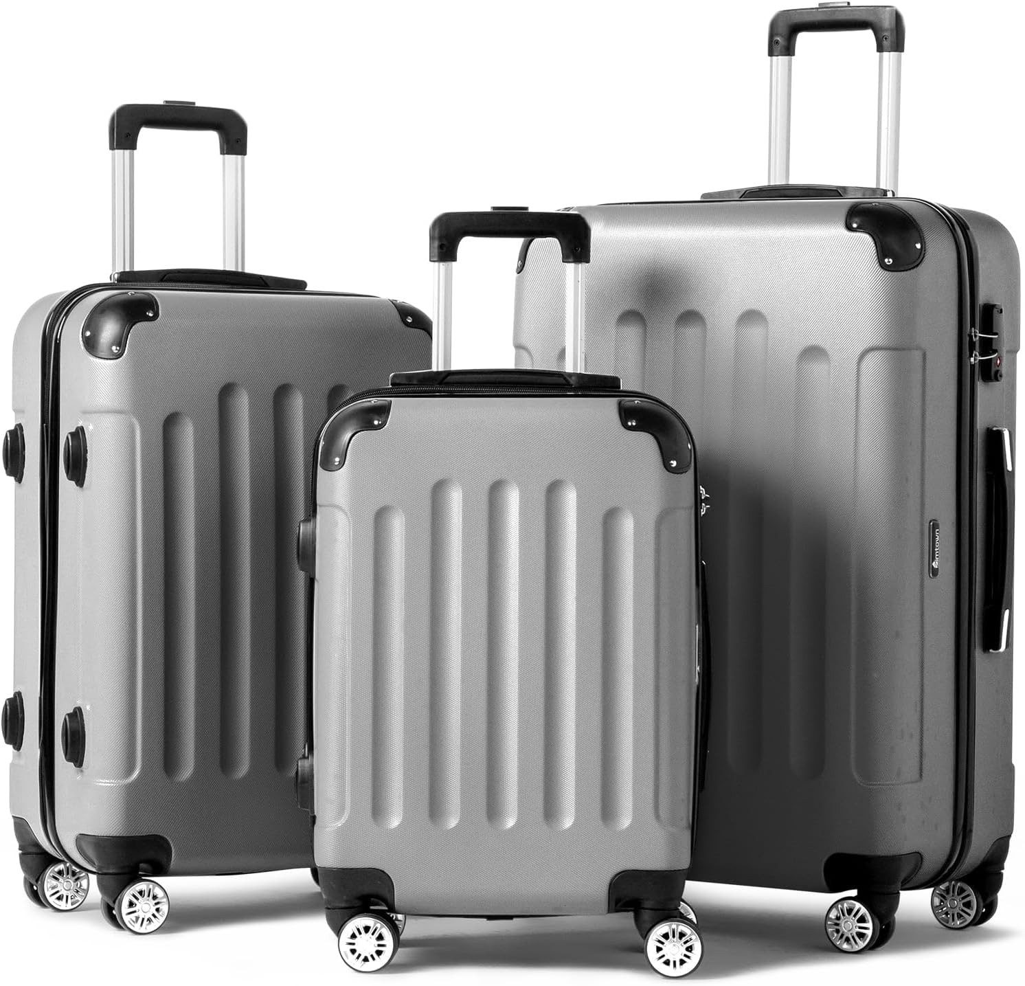 LALAHO Trolleyset Reisekoffer Set Hartschalenkoffer Trolley mit 360° Rollen, 4 Rollen, (3 tlg), Koffer Set aus ABS mit Teleskopstange, Handgepäck, Grau