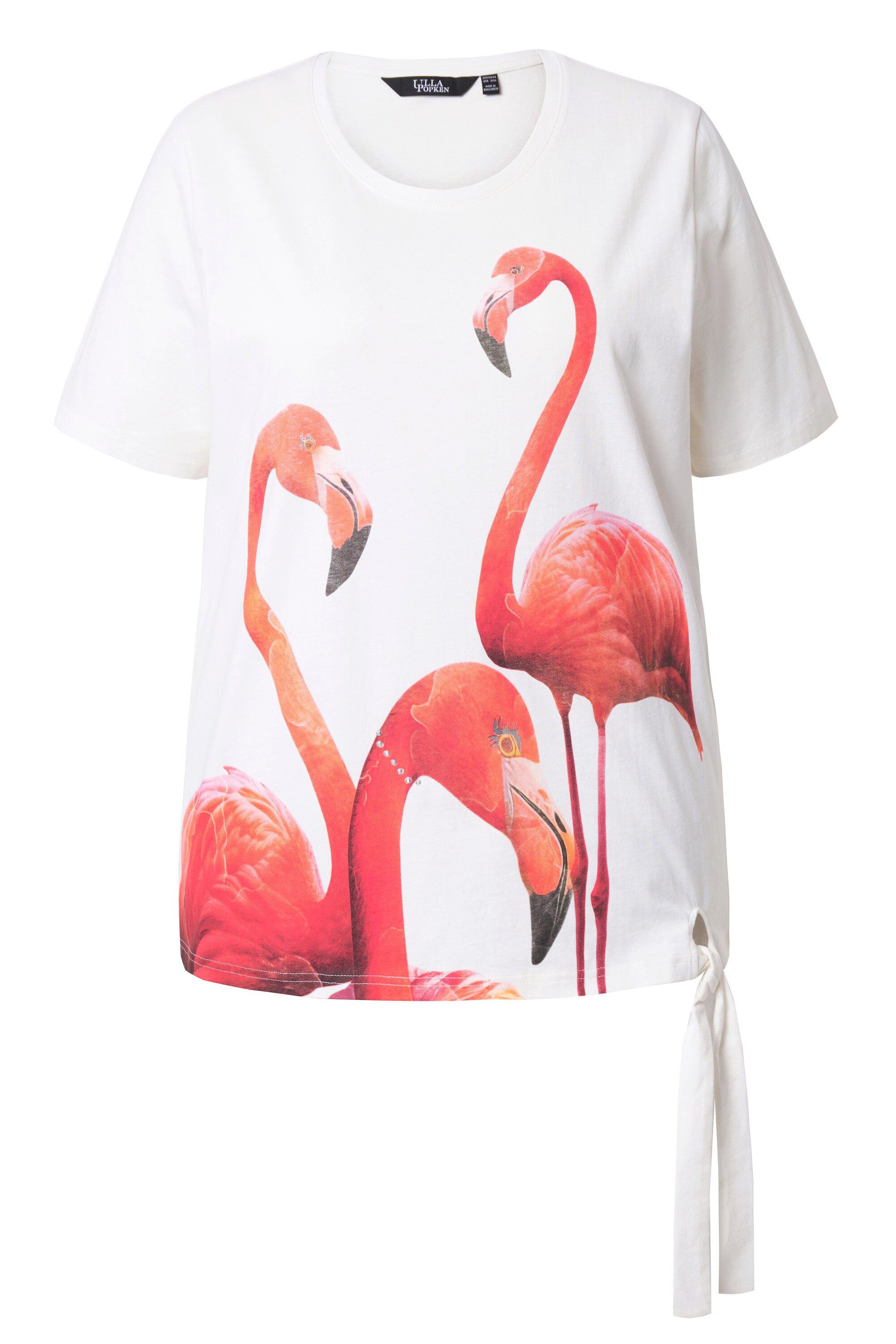 Ulla Popken T-Shirt T-Shirt Flamingo Ziersteine Rundhals Halbarm günstig online kaufen