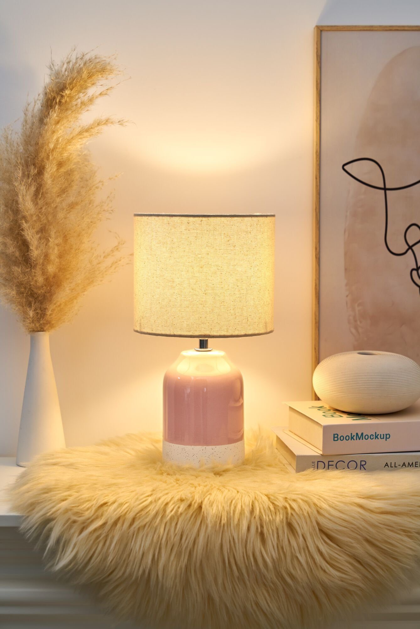 Pauleen Tischleuchte Sandy Glow max20W beige/ rose 230V Stoff/Keramik, ohne Leuchtmittel, E14