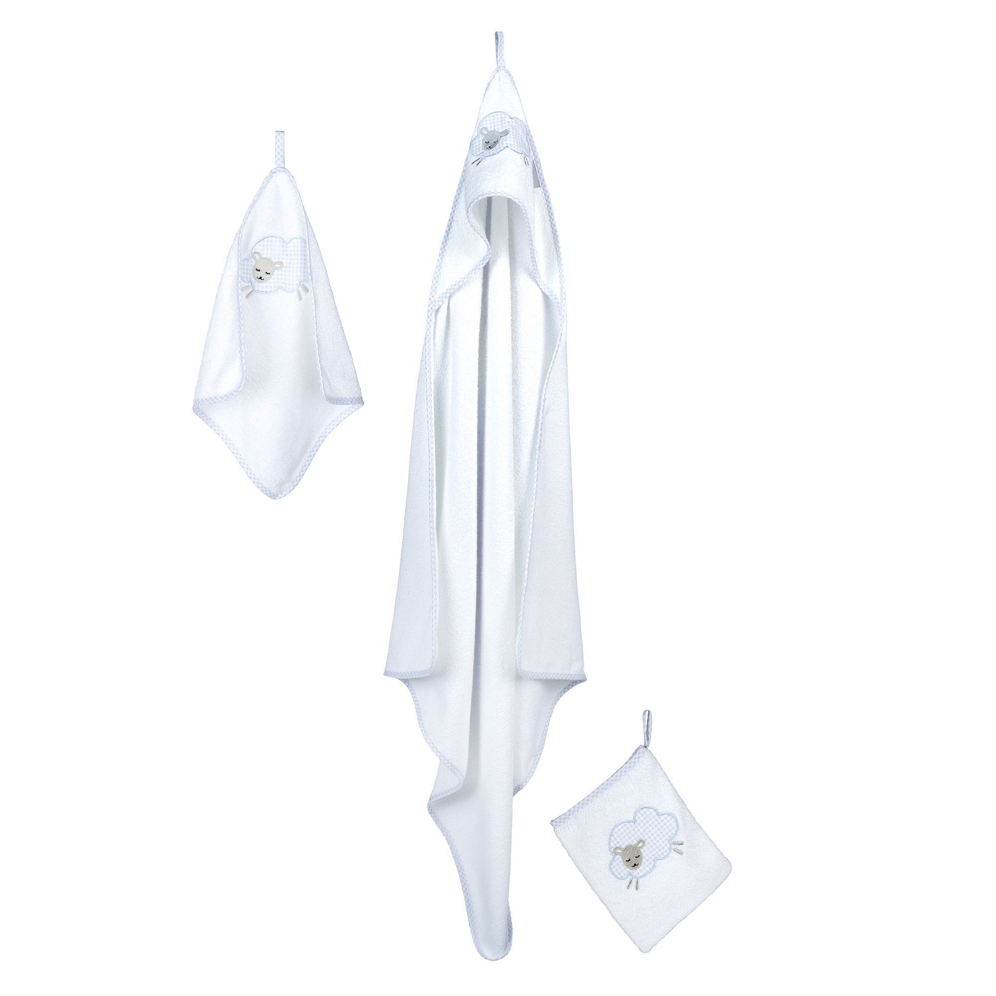 roba® Handtuch Set Frottee 3-teilig, Kapuzenhandtuch, Handtuch & Waschlappen Kleine Wolke blau