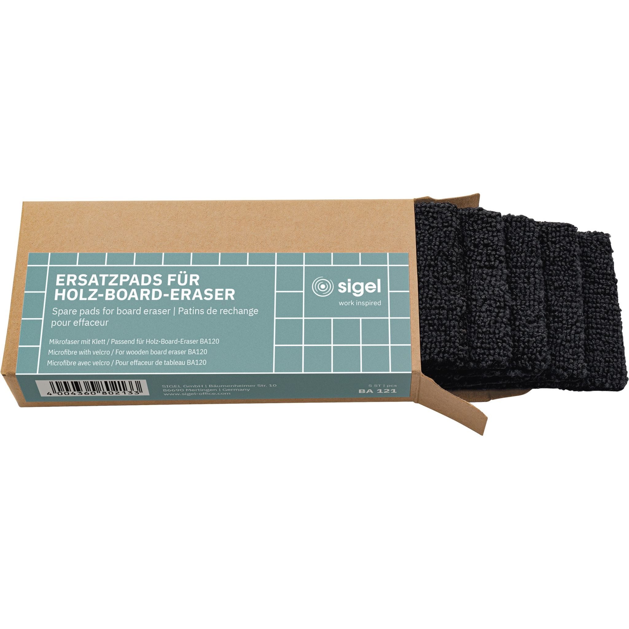 Sigel Memoboard SIGEL BA121 Ersatzpads - 5 Stück - waschbar - für Holz-Board-Eraser