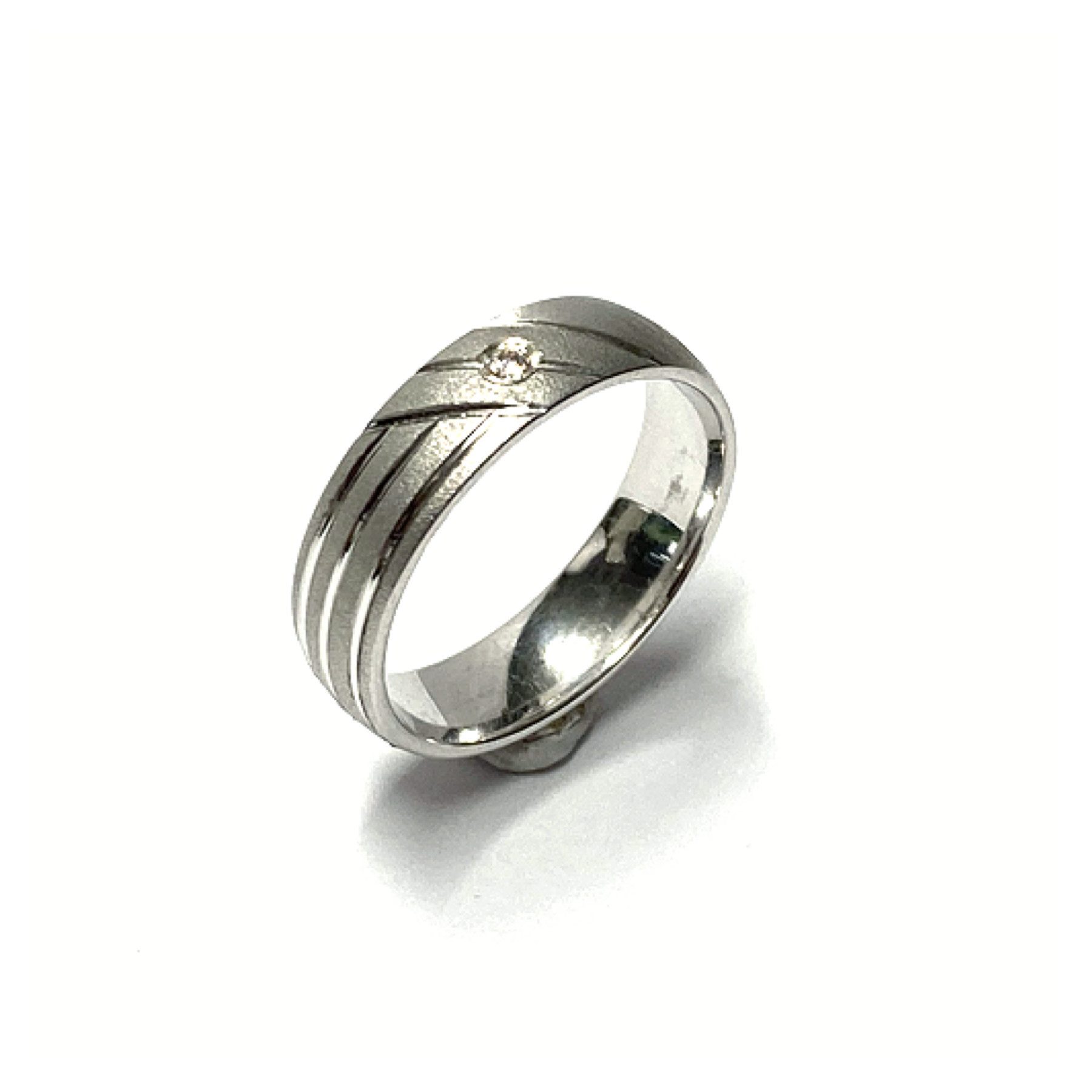Edelschmiede925 Silberring Ring 925 Silber rhodiniert Zirkonia matt gemustert Bandring #52