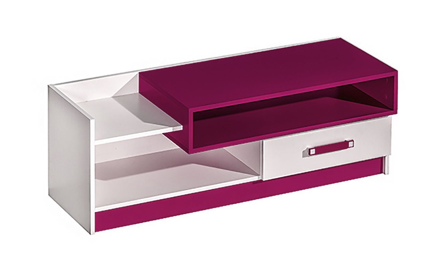 Feldmann-Wohnen Lowboard Trafiko (mit dekorativen farblichen Absetzungen, 1 St., Farbapplikation wahlweise in blau, grau oder pink), 120cm weiß Farbapplikation wählbar mit 2 offenen Fächern & 1 Schublade