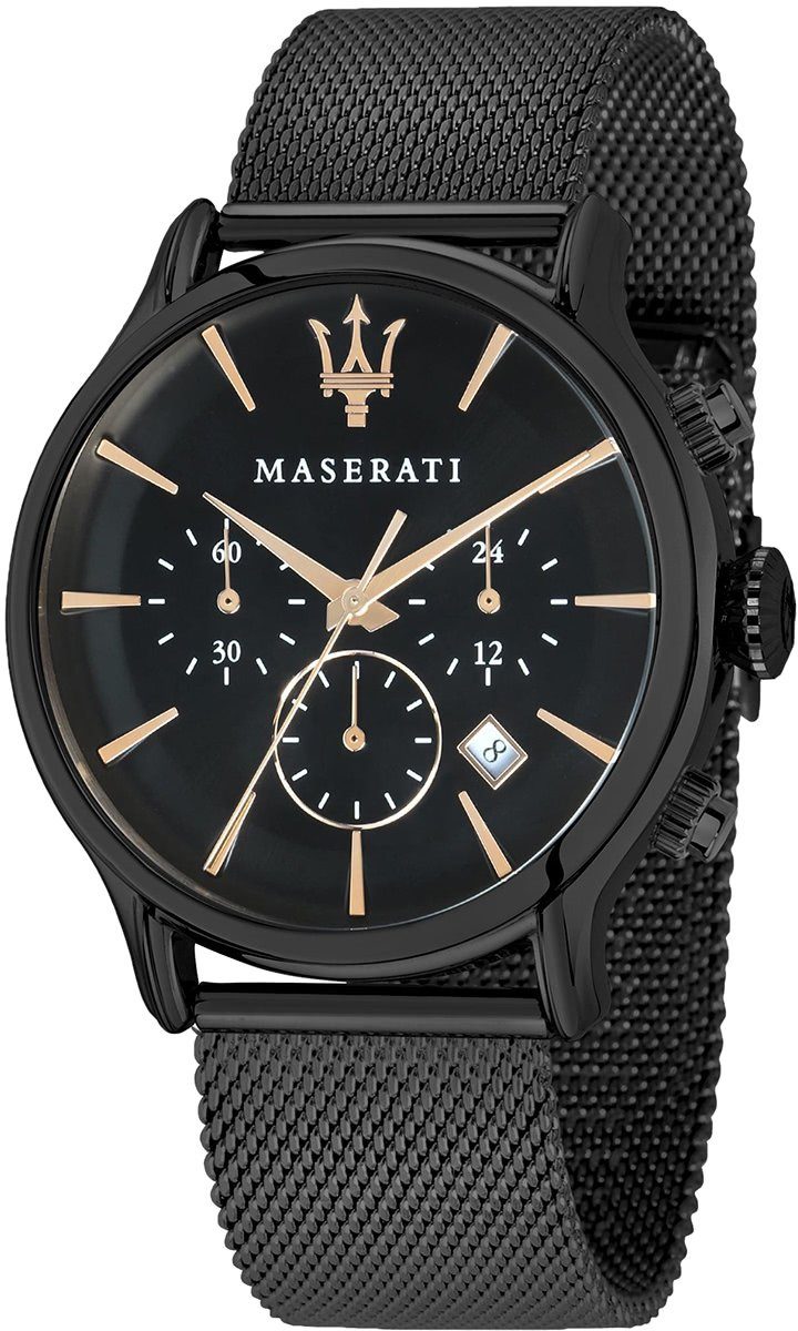 MASERATI Chronograph Maserati Herren Uhr Chronograph, (Chronograph), Herrenuhr rund, groß (ca. 42mm) Edelstahlarmband, Made-In Italy