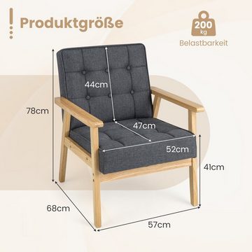 COSTWAY Ohrensessel, Relaxsessel gepolstert, Massivholz, 200kg, 68x63,5x78cm